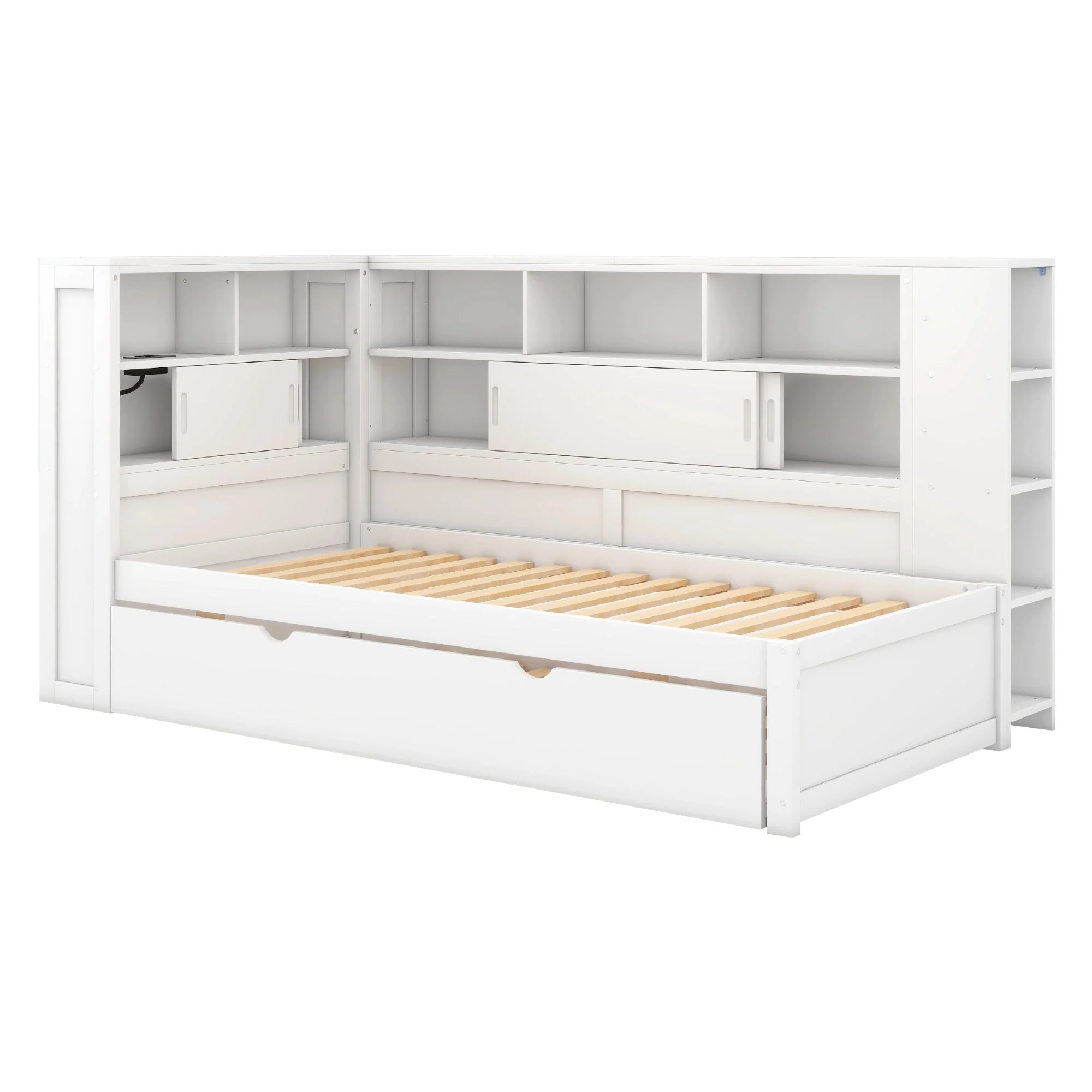 Daybed 90x200cm Pull-out Bed Storage USB - White Chipboard - Image 7