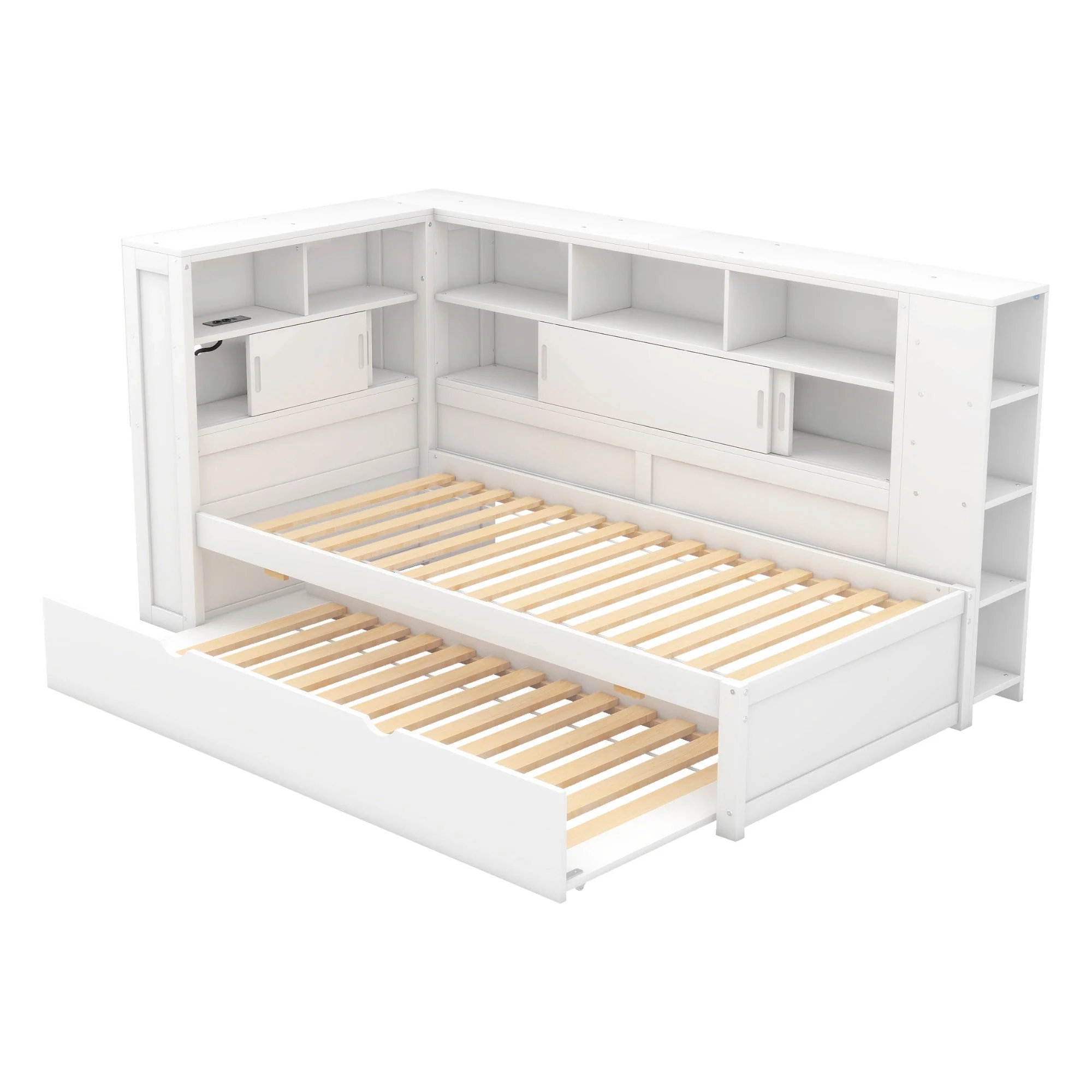 Daybed 90x200cm Pull-out Bed Storage USB - White Chipboard - Image 8