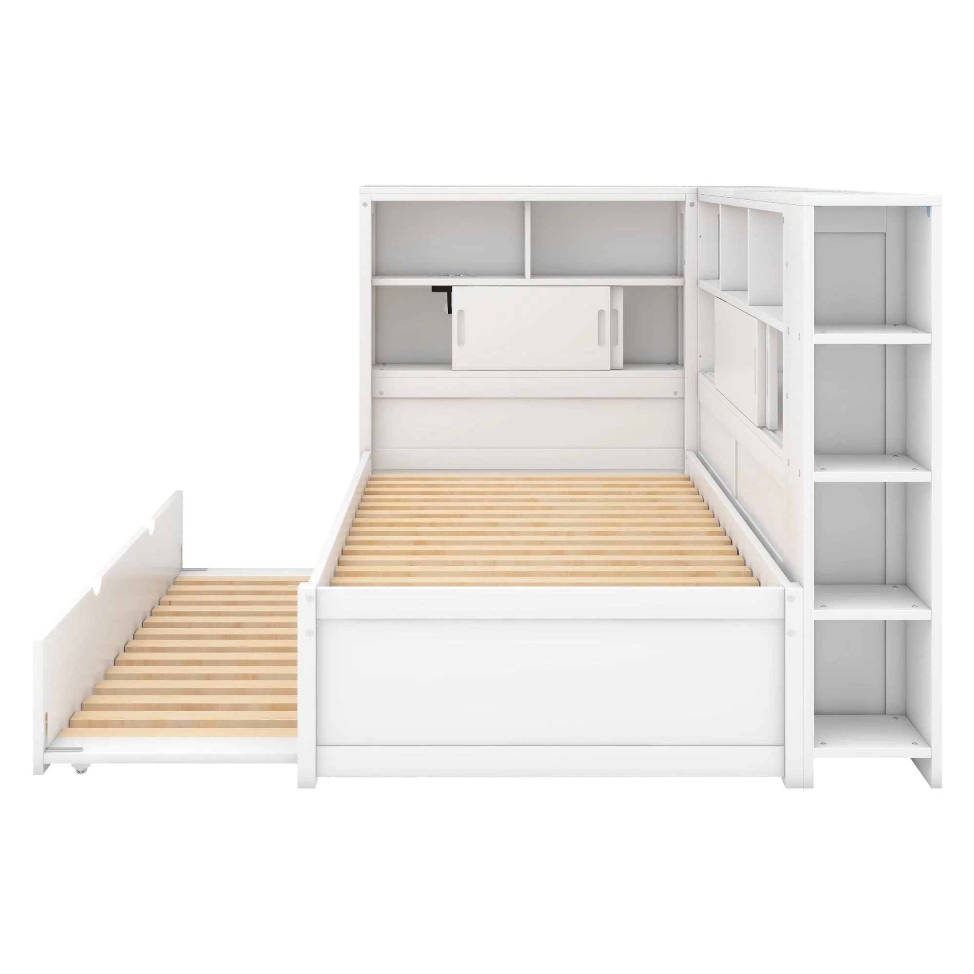 Daybed 90x200cm Pull-out Bed Storage USB - White Chipboard - Image 9