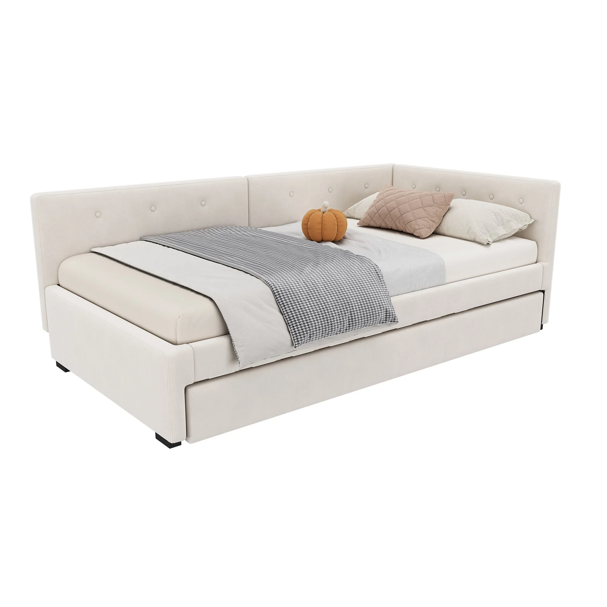 Daybed 90x200cm Rollaway Bed Minimalist Style - Beige - Image 6