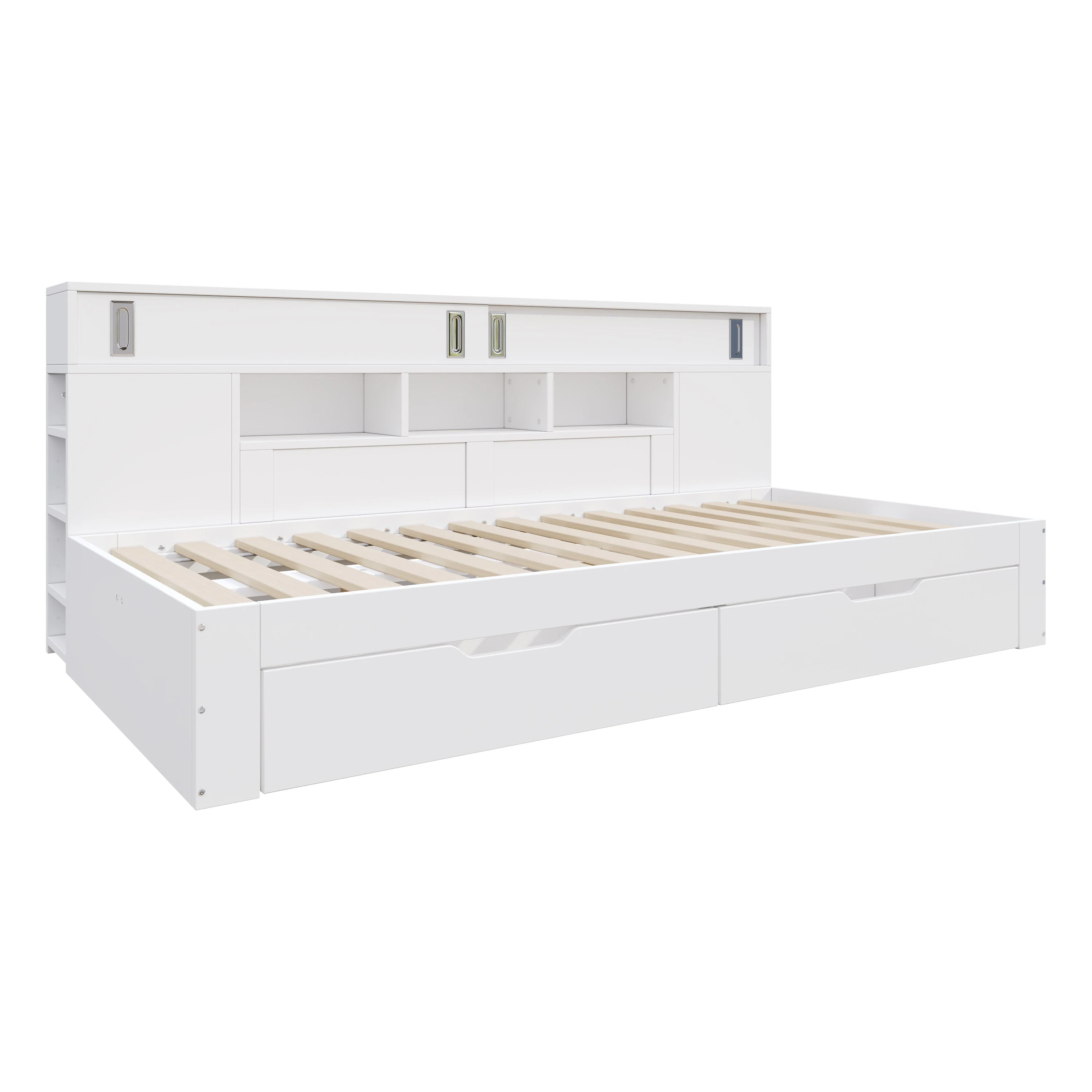 Daybed Single Bed 90x200cm Multifunctional Drawers Bookshelf Storage - White - Image 10