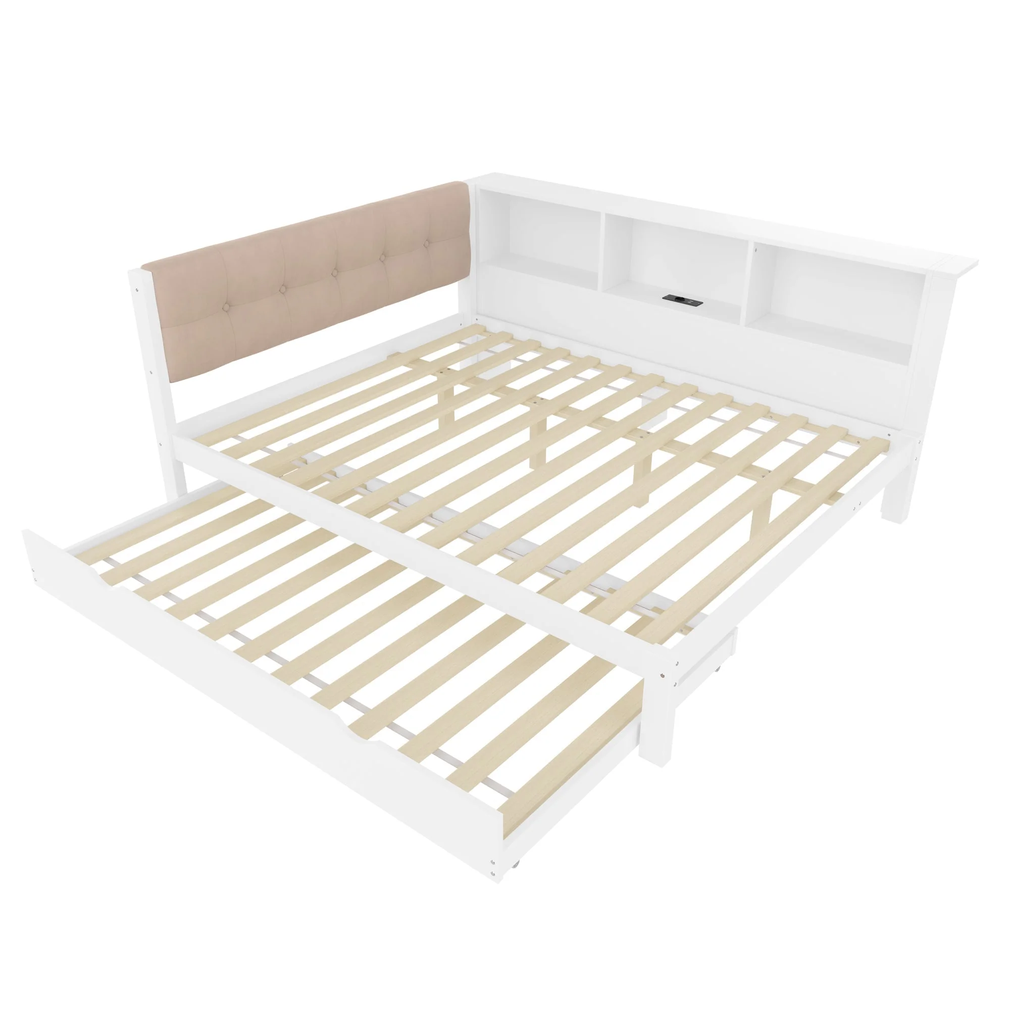 Daybed Sofa Bed 140x200cm Pull-out Bed LED Shelf USB - White Pine Wood - Image 7