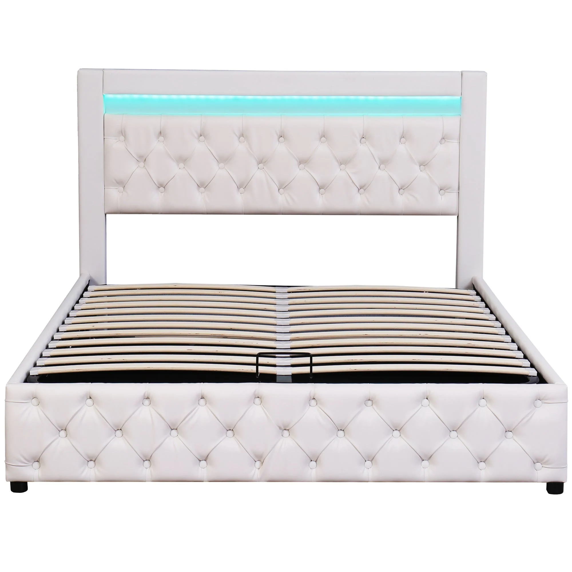 Daybed Sofa Bed 90x200cm Hydraulic Storage LED USB Beige Velvet - Image 3
