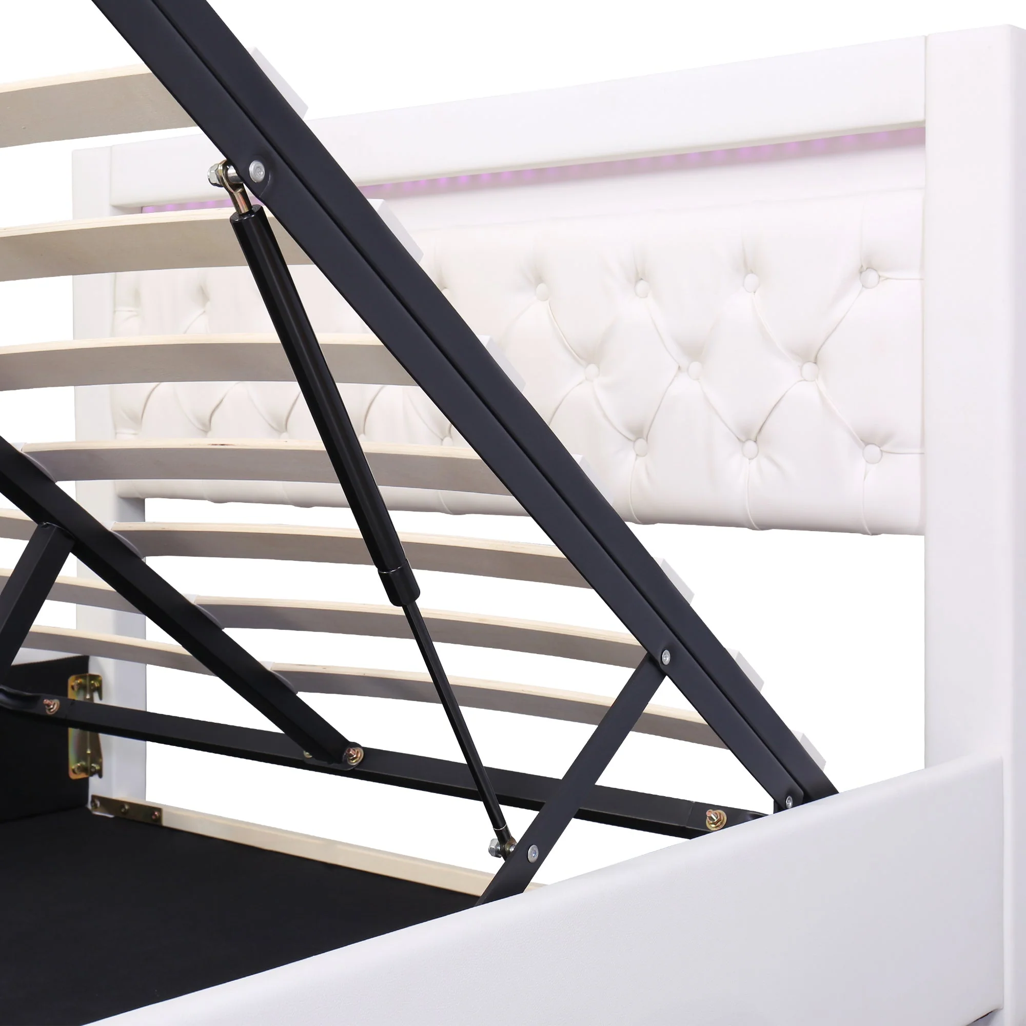 Daybed Sofa Bed 90x200cm Hydraulic Storage LED USB Beige Velvet - Image 6