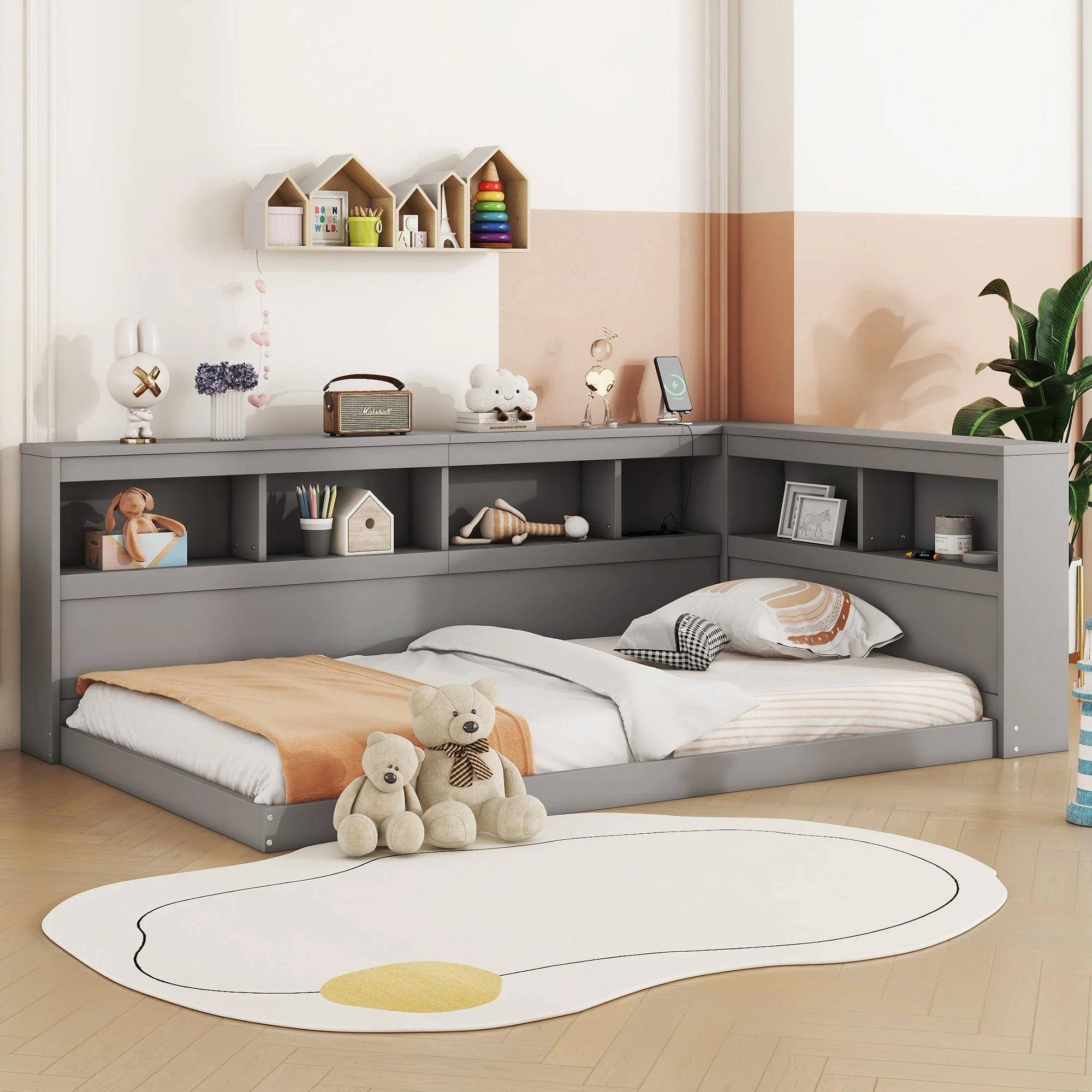 Daybed Sofa Bed 90x200cm Power Outlet 2 USB Ports - Chipboard Grey - Image 4