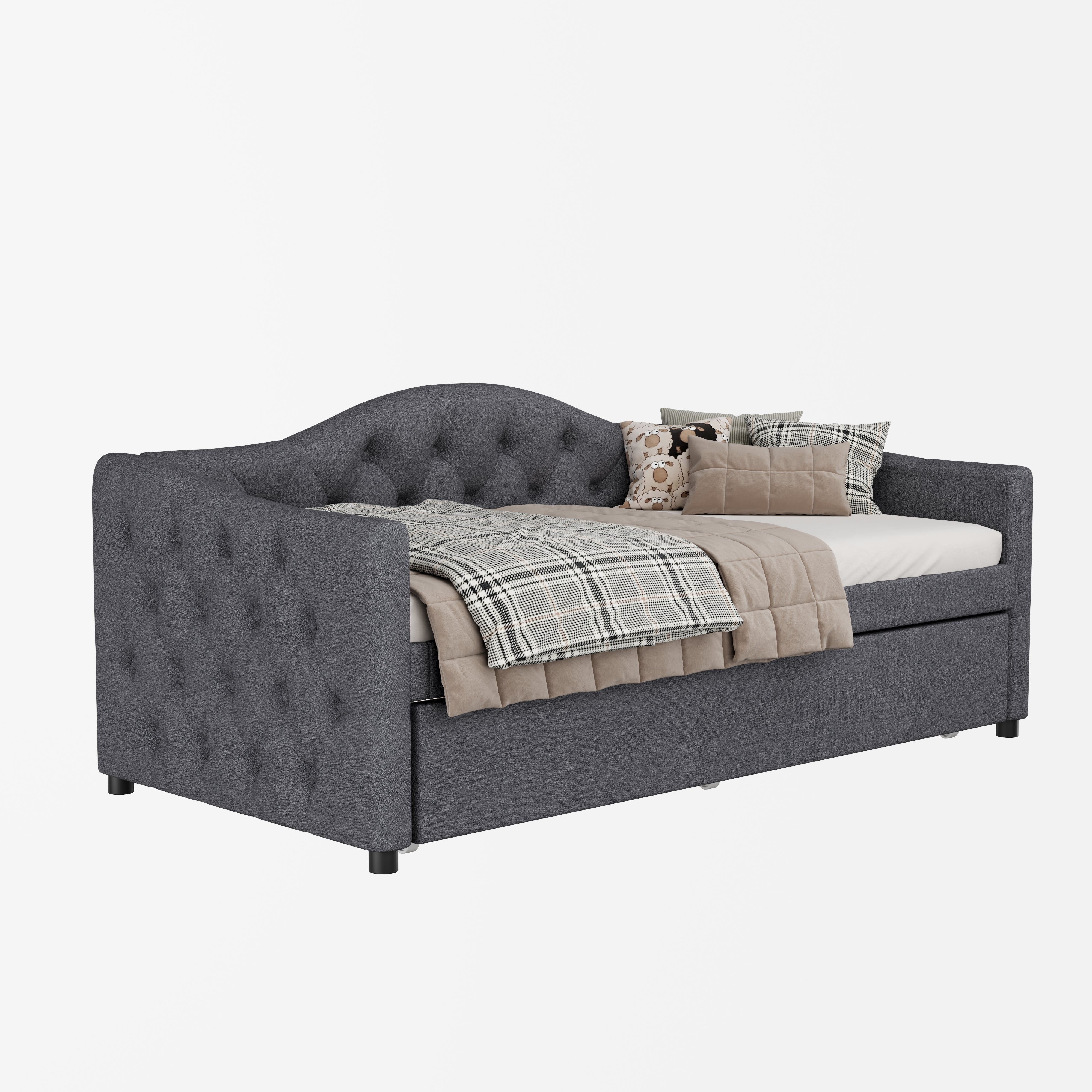 Daybed Sofa Bed 90x200cm Pull-out Bed Minimalist - Linen Grey - Image 5