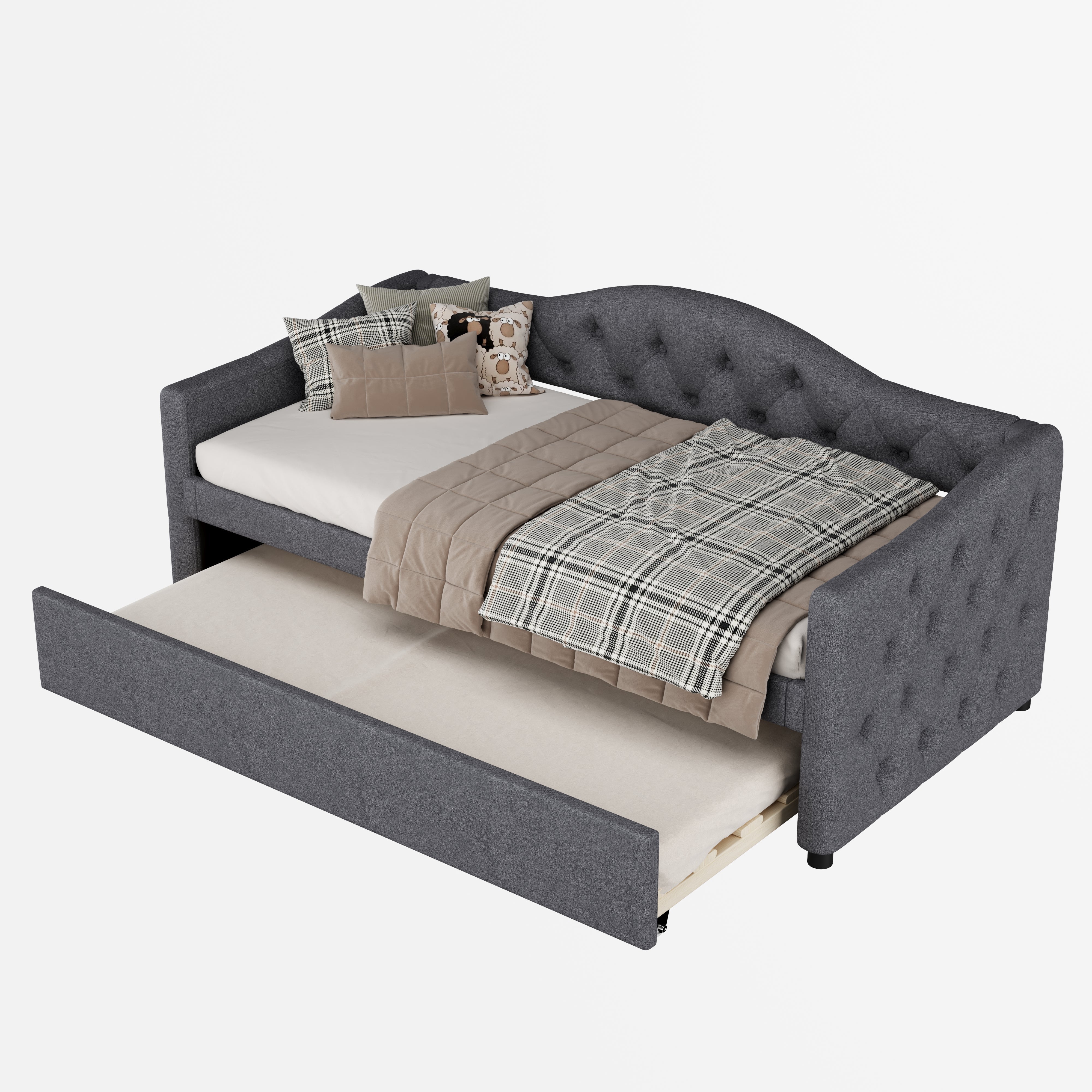 Daybed Sofa Bed 90x200cm Pull-out Bed Minimalist - Linen Grey - Image 6