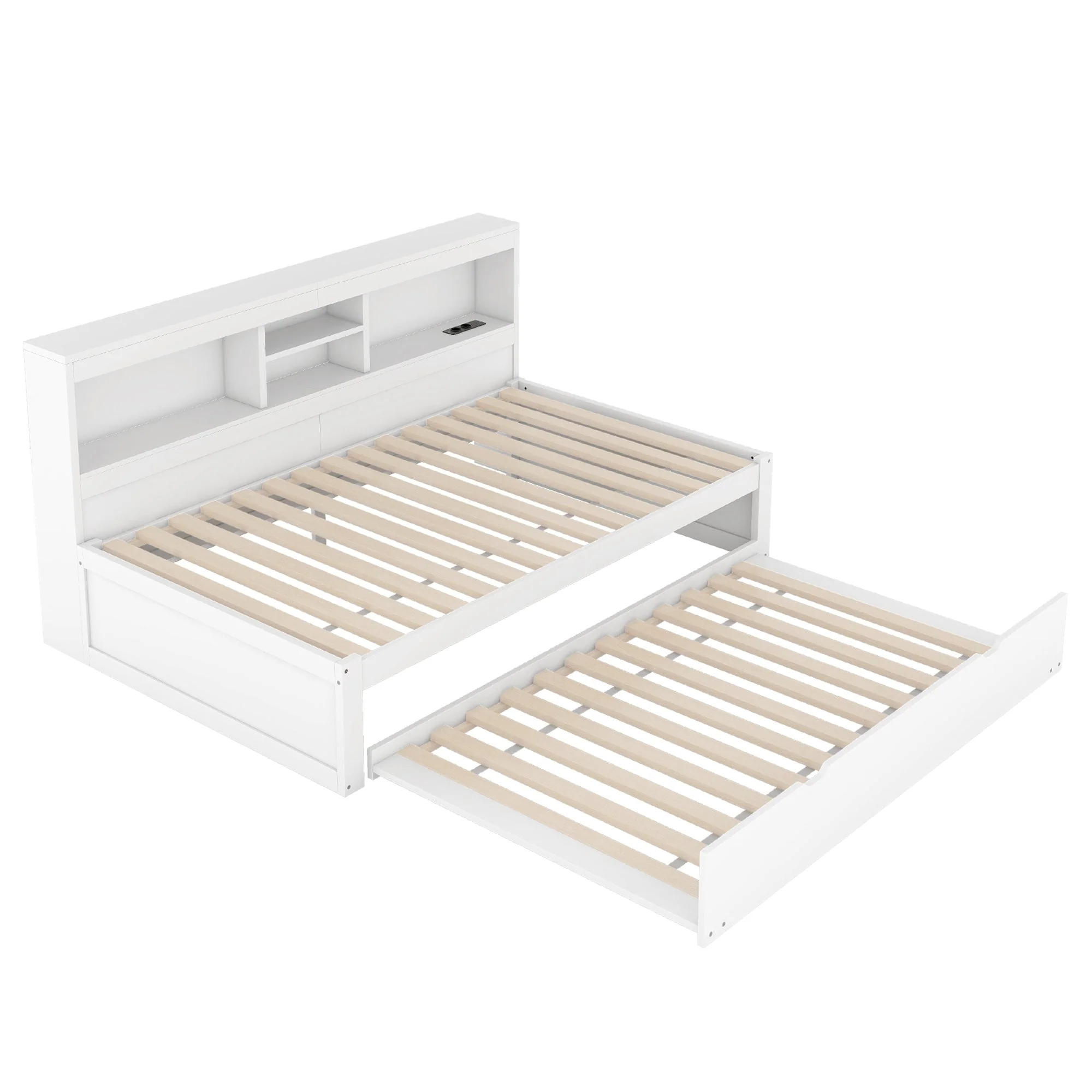 Daybed Sofa Bed 90x200cm Pull-out LED Storage USB/Power - White - Image 9