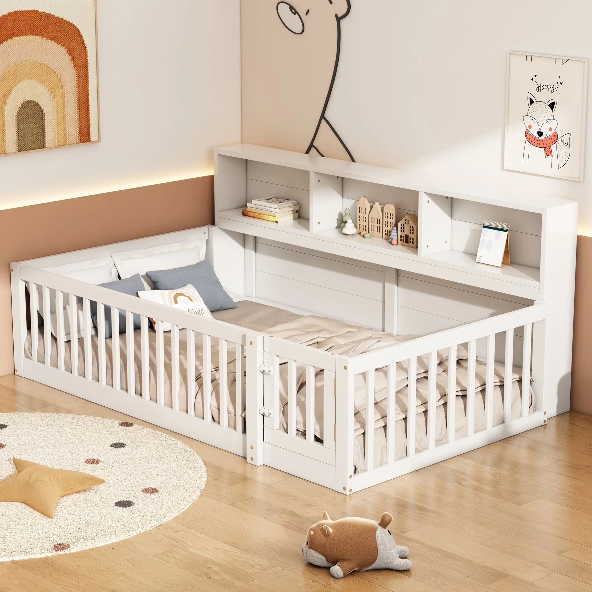 Daybed Sofa Bed 90x200cm Storage Compartment Railing - Pine Wood White - Image 5