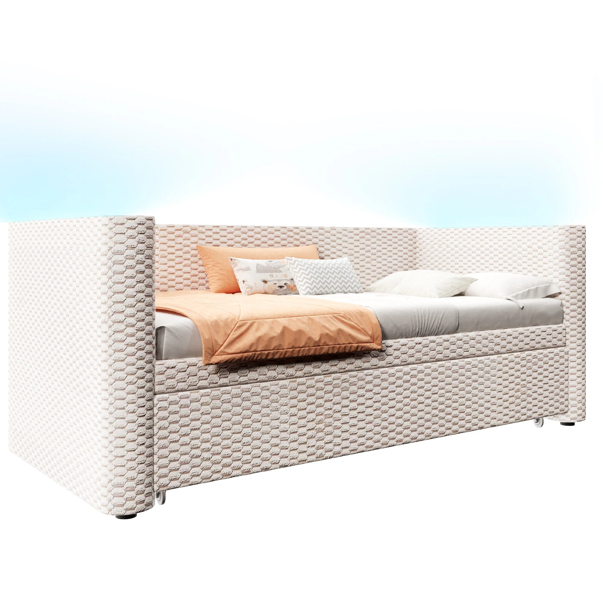 Daybed Sofa Bed, Multifunctional Pull-Out with LED Light, Velvet Beige - Image 9