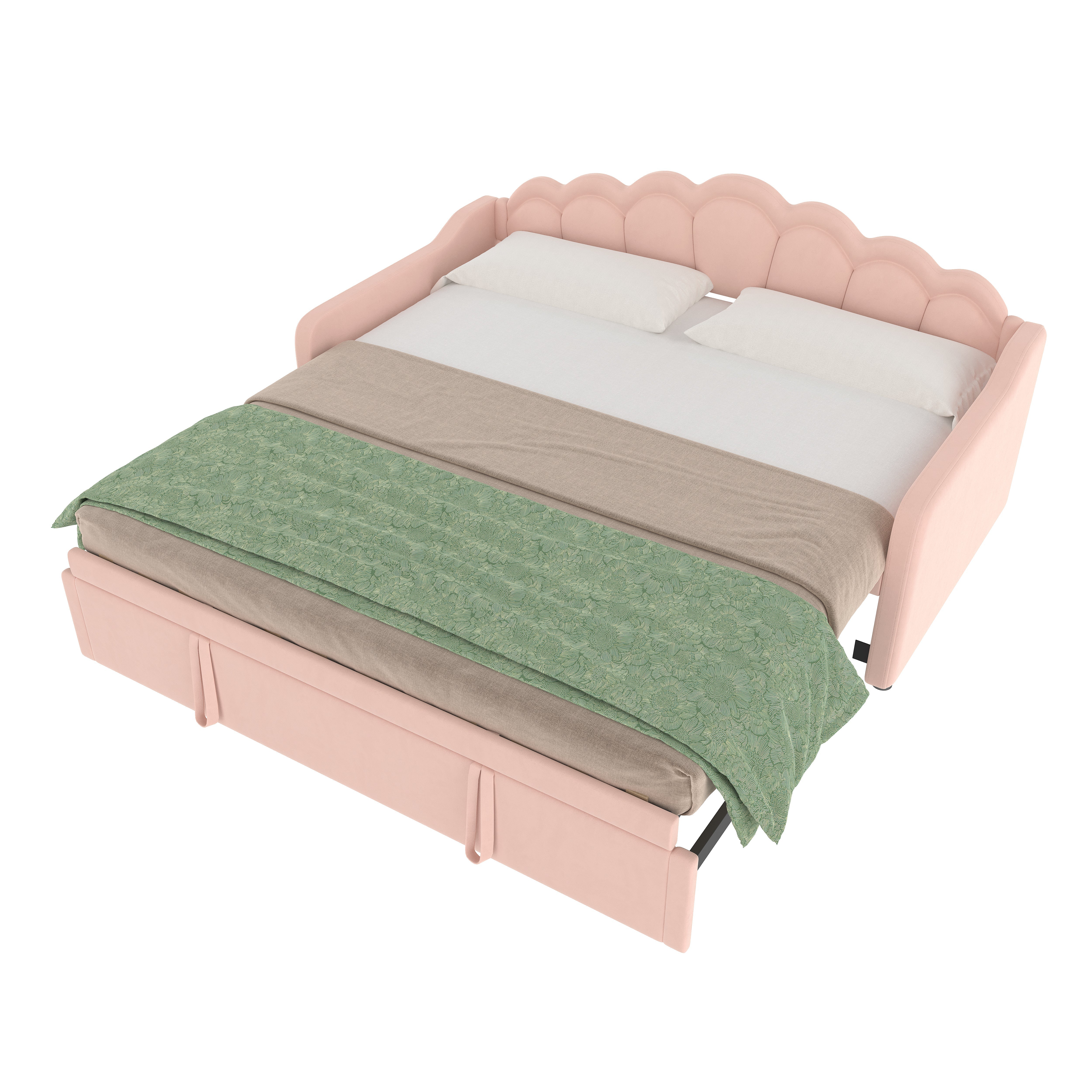 Daybed Sofa Bed Pull-out Bed LED Strip 90/180x200cm - Velvet Pink - Image 7