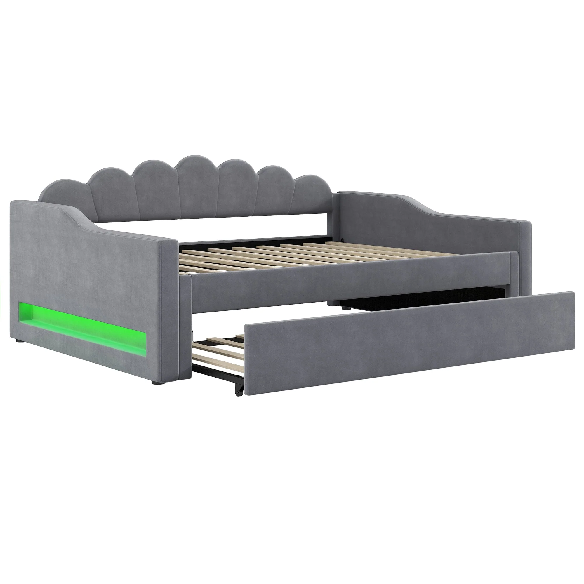 Daybed Upholstered 140x200cm LED Pull-out Bed - Grey - Image 10