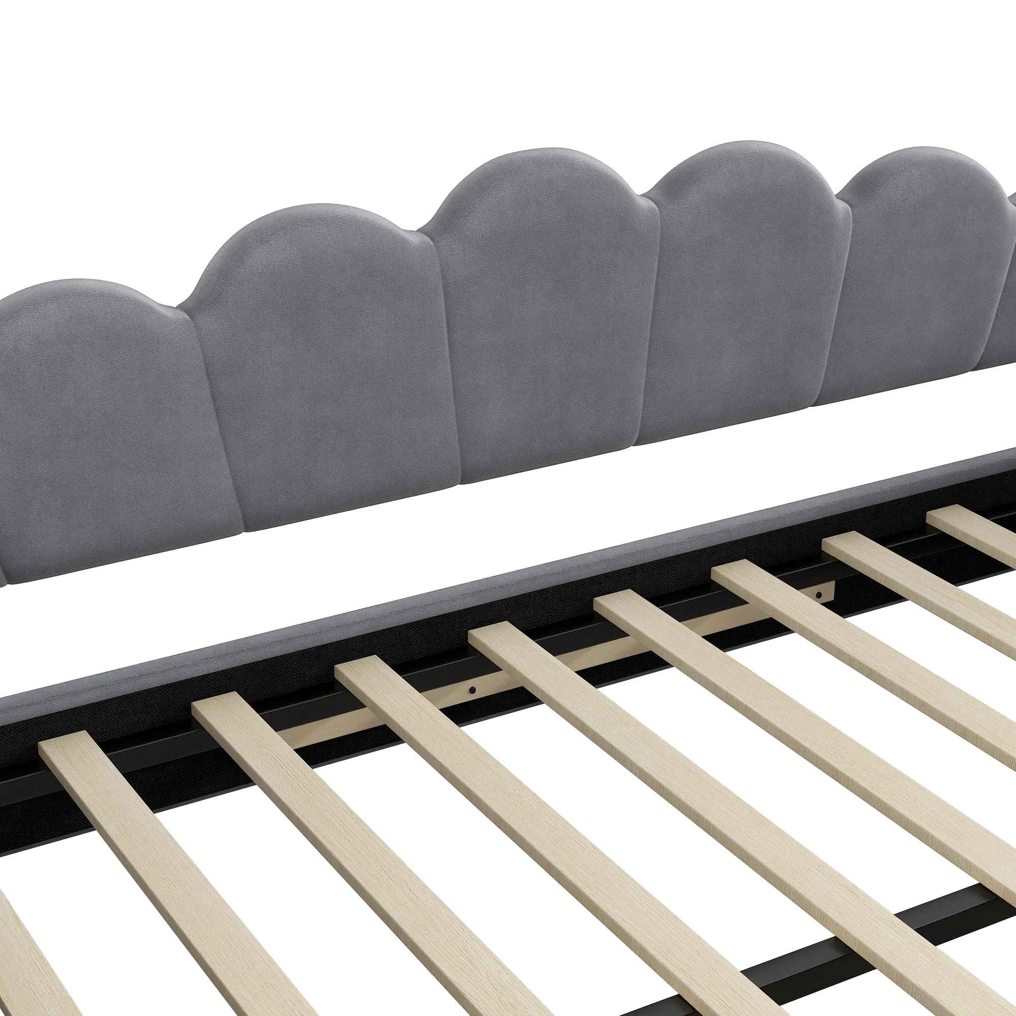 Daybed Upholstered 140x200cm LED Pull-out Bed - Grey - Image 7