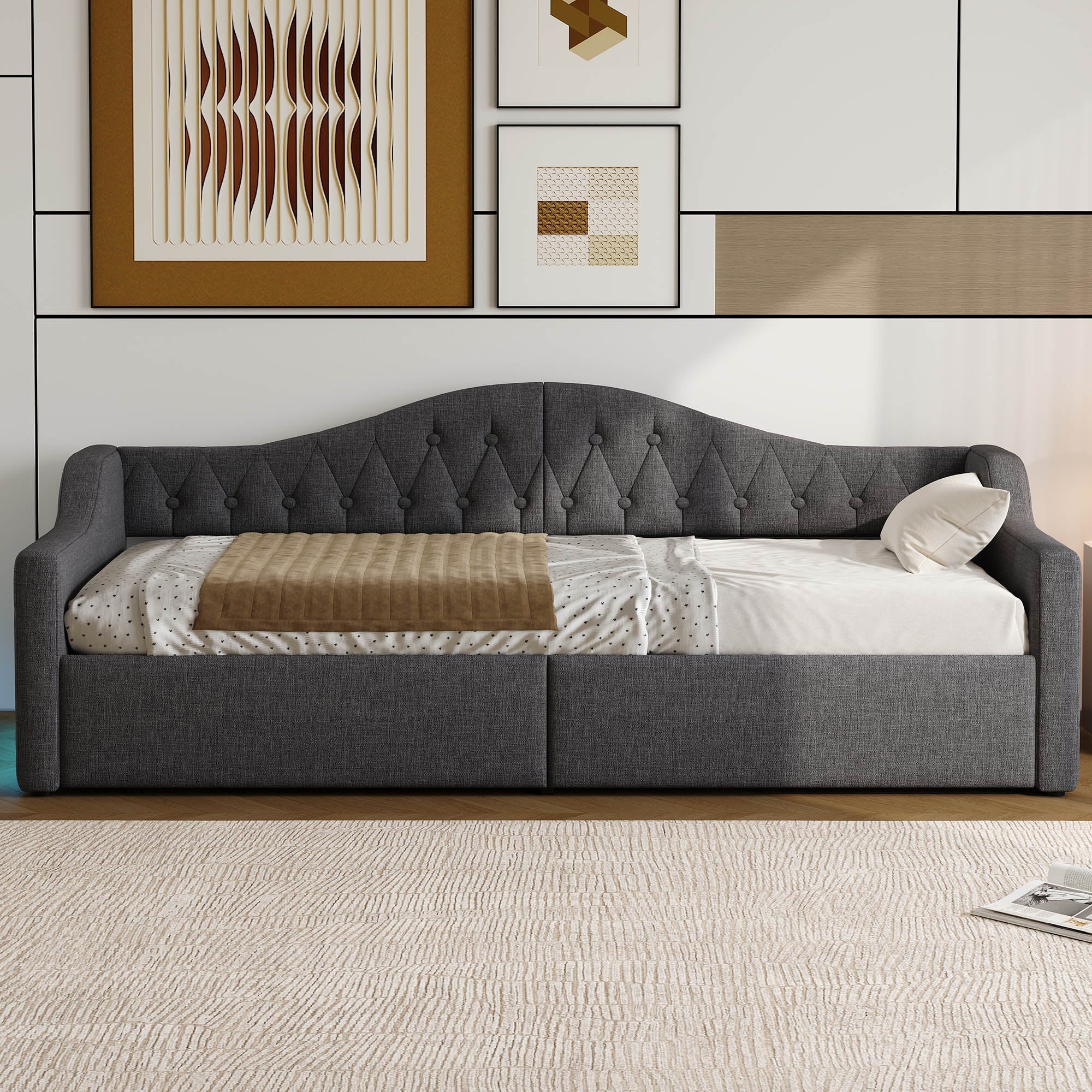 Daybed Upholstered 90x200 LED Storage - Grey - Image 3