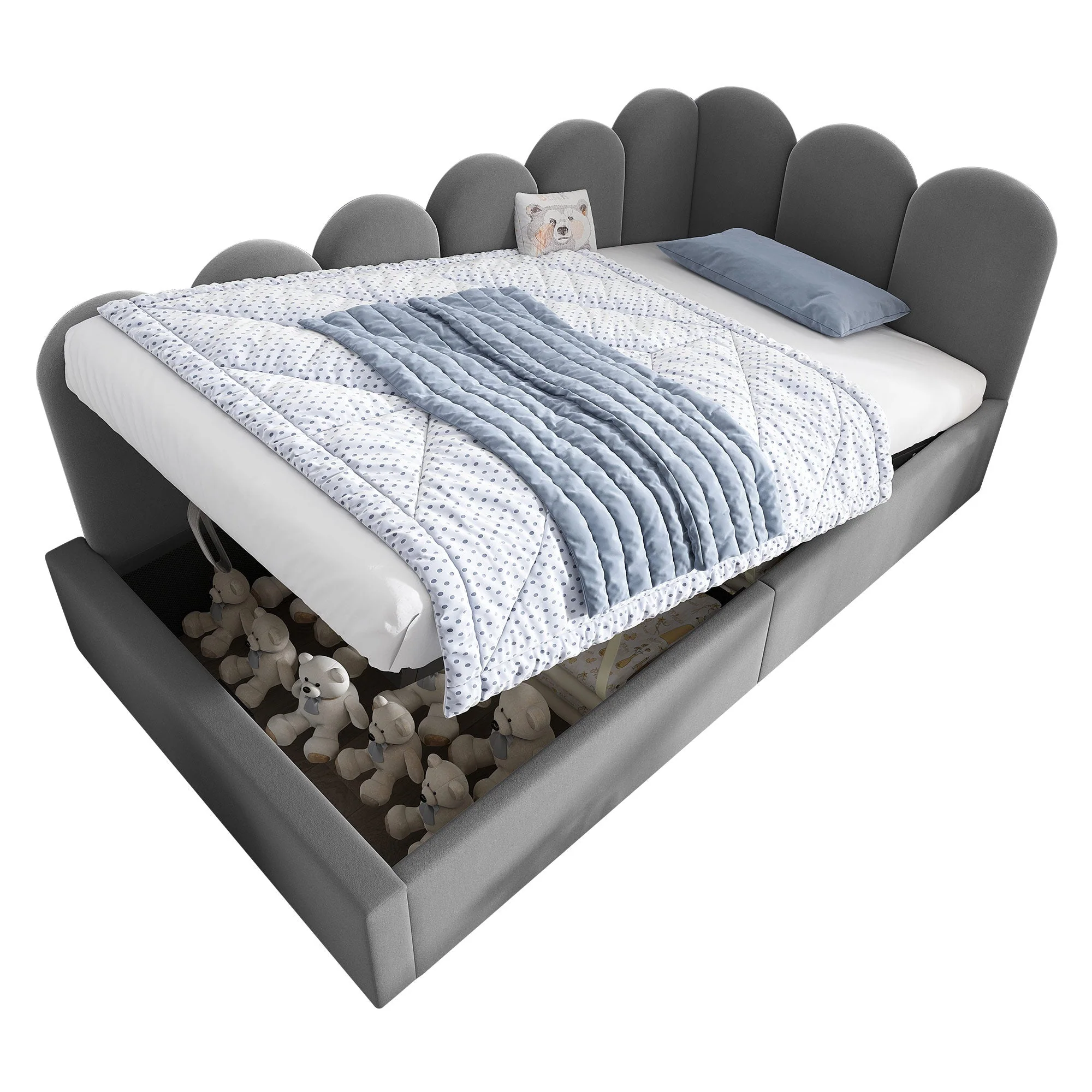 Daybed, Upholstered Sofa Bed with Hydraulic Storage, 90x190 cm, Velvet Gray - Image 9