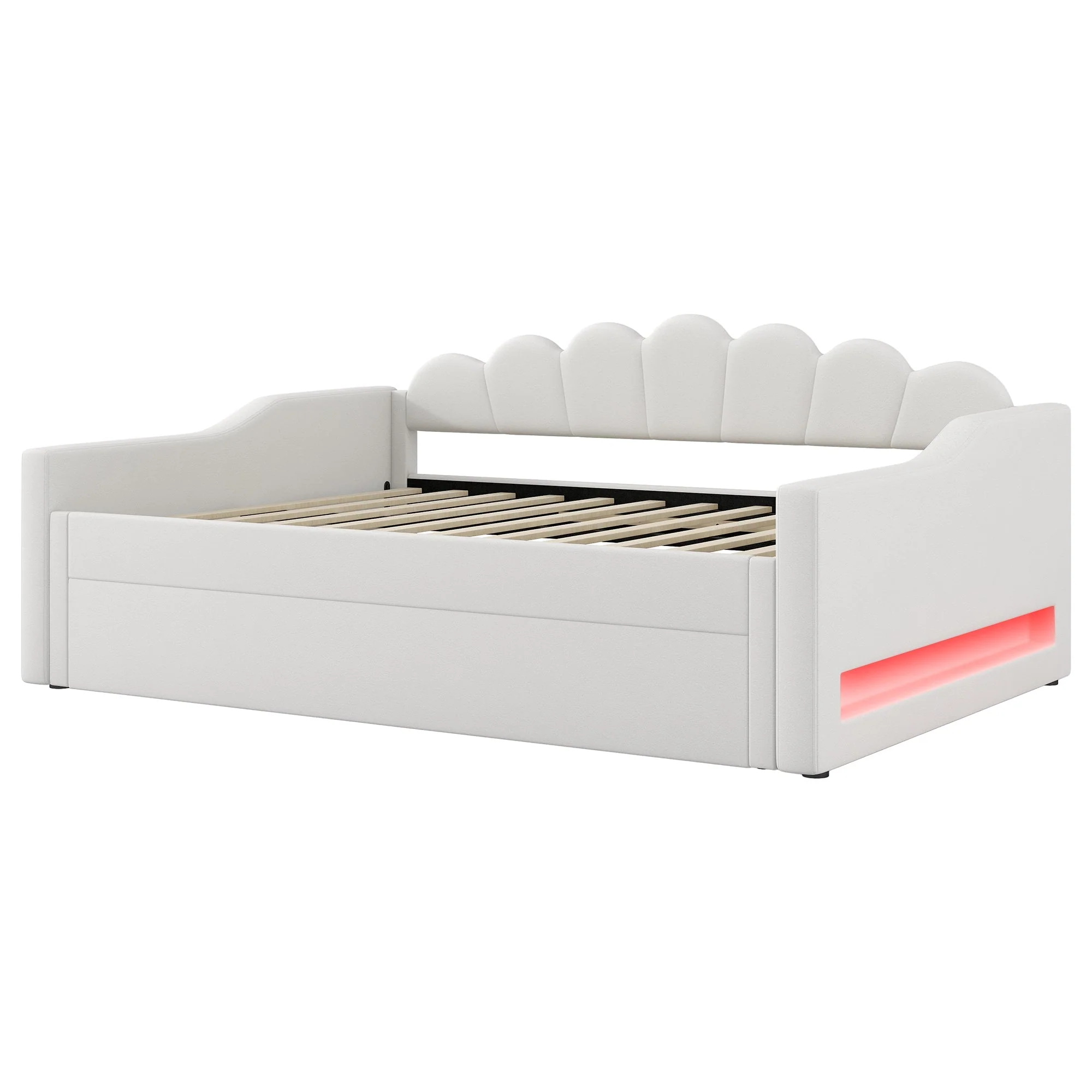 Daybed, Upholstered with LED Belt & Pull-Out, 140x200cm, Beige - Image 7
