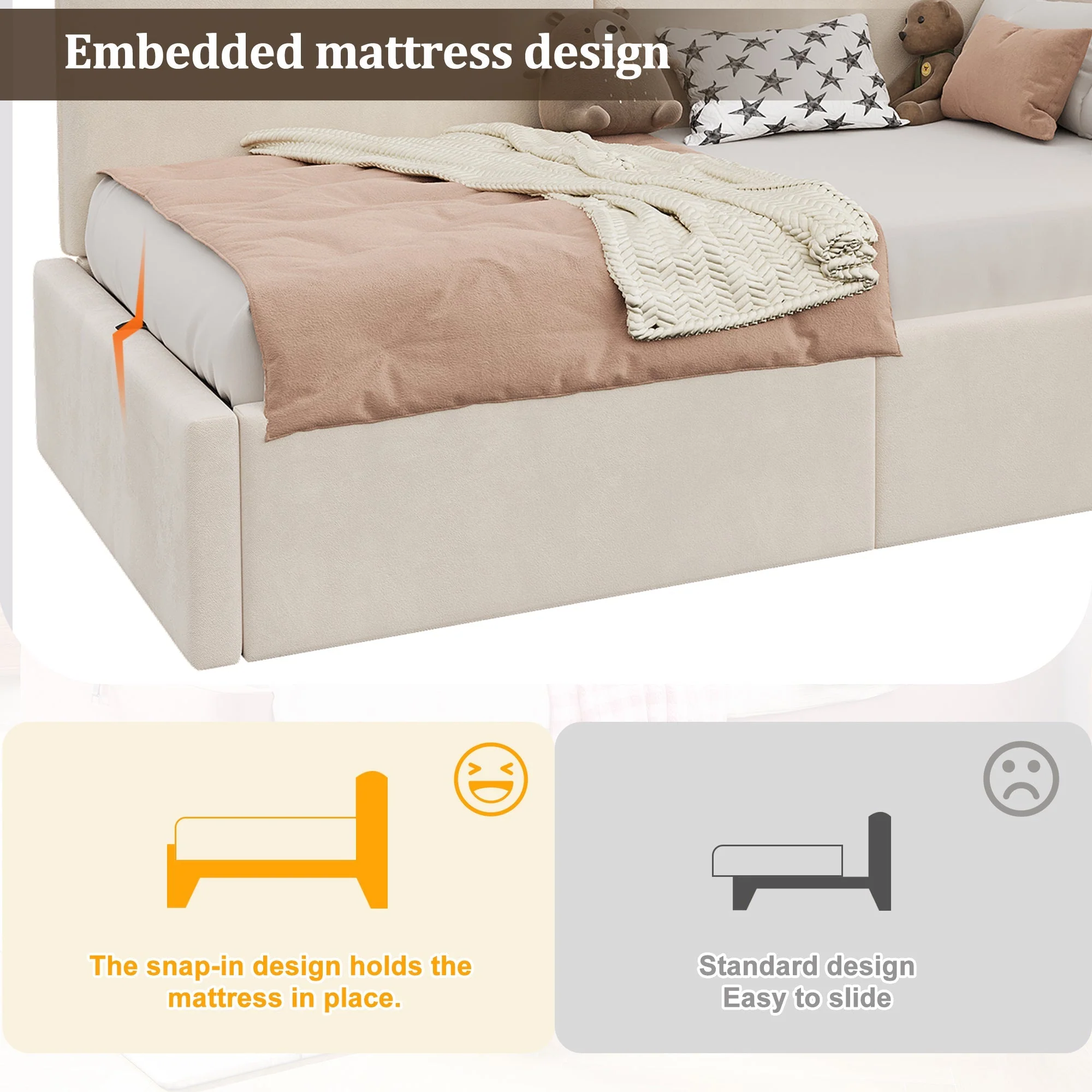 Daybed with Hydraulic Storage, USB Port and Reading Lamp, 90x200cm, Beige Velvet - Image 7