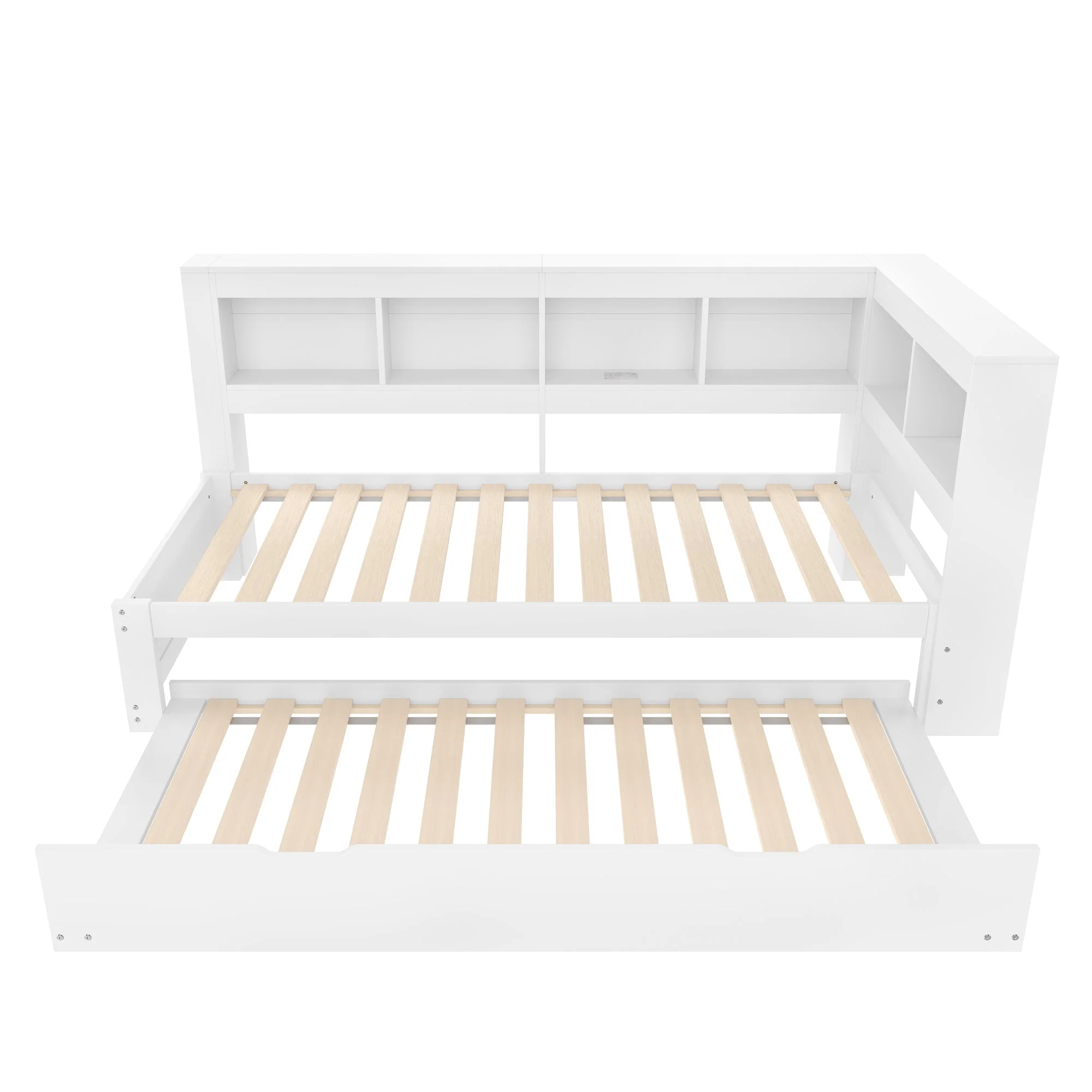 Daybed with Pull-Out Bed, 90x200cm, Power Outlet and 2 USB Ports, White Chipboard - Image 9