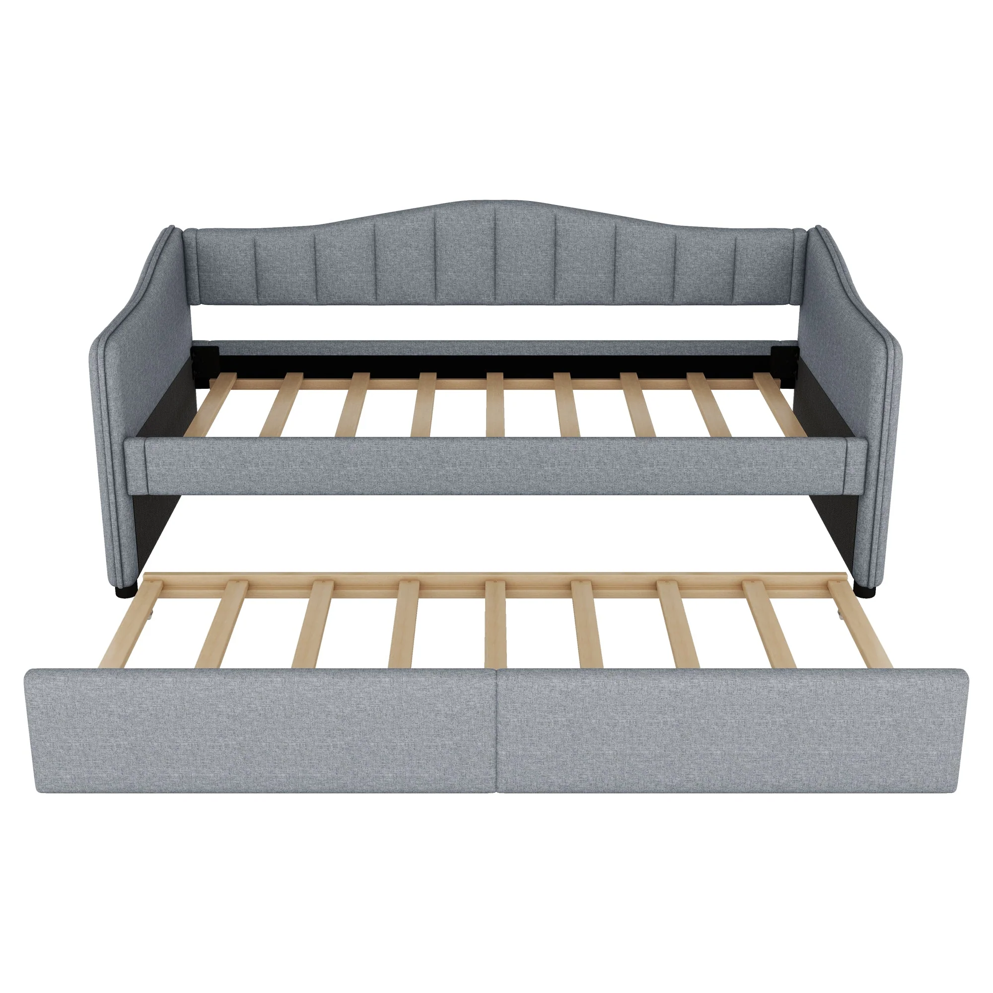 Daybed with Pull-out Bed and LED Ambient Lighting, 90x200cm, Grey Linen - Image 10