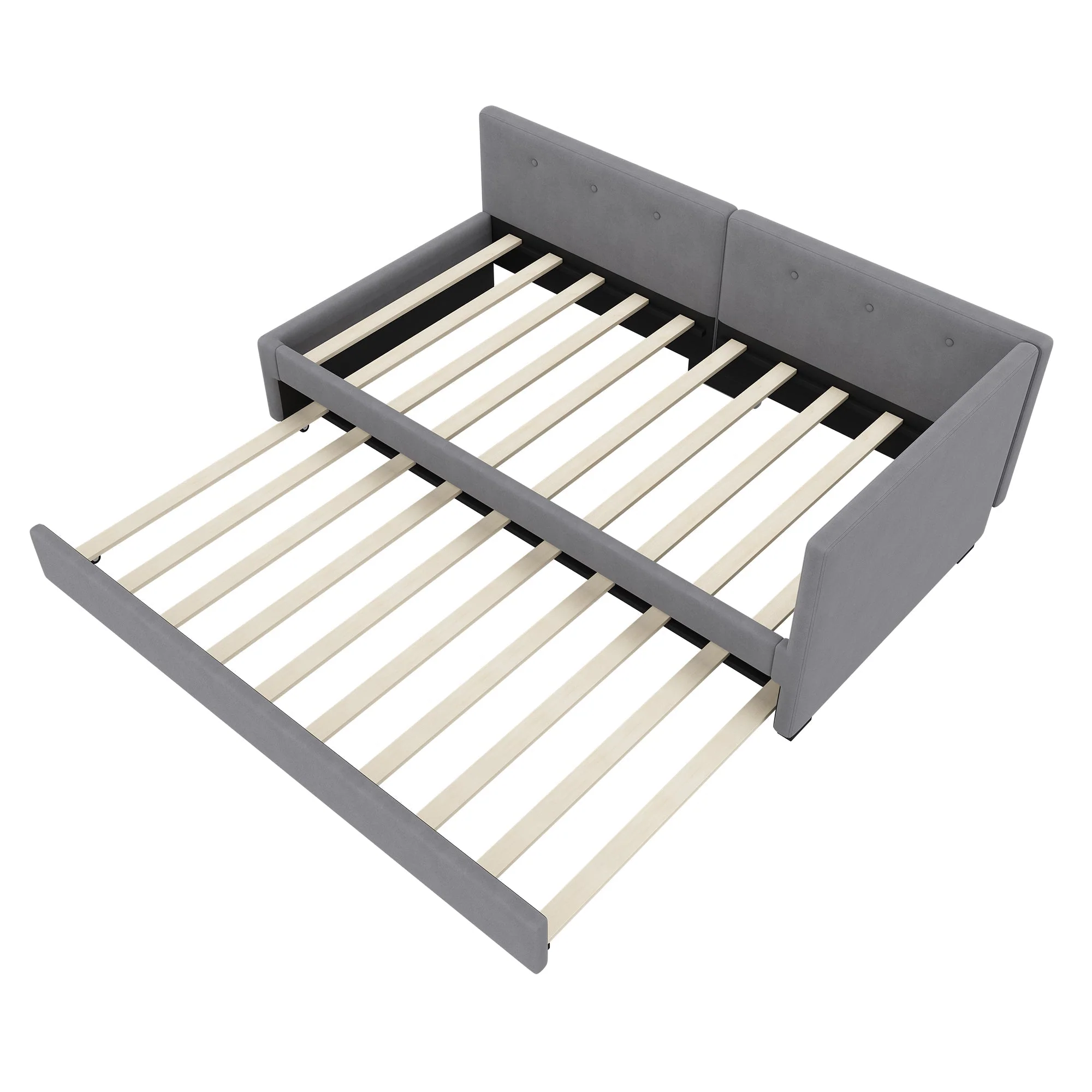Daybed with Rollaway Bed, 90x200cm Single Sofa Bed and Lattenrost, Grey Velvet - Image 10