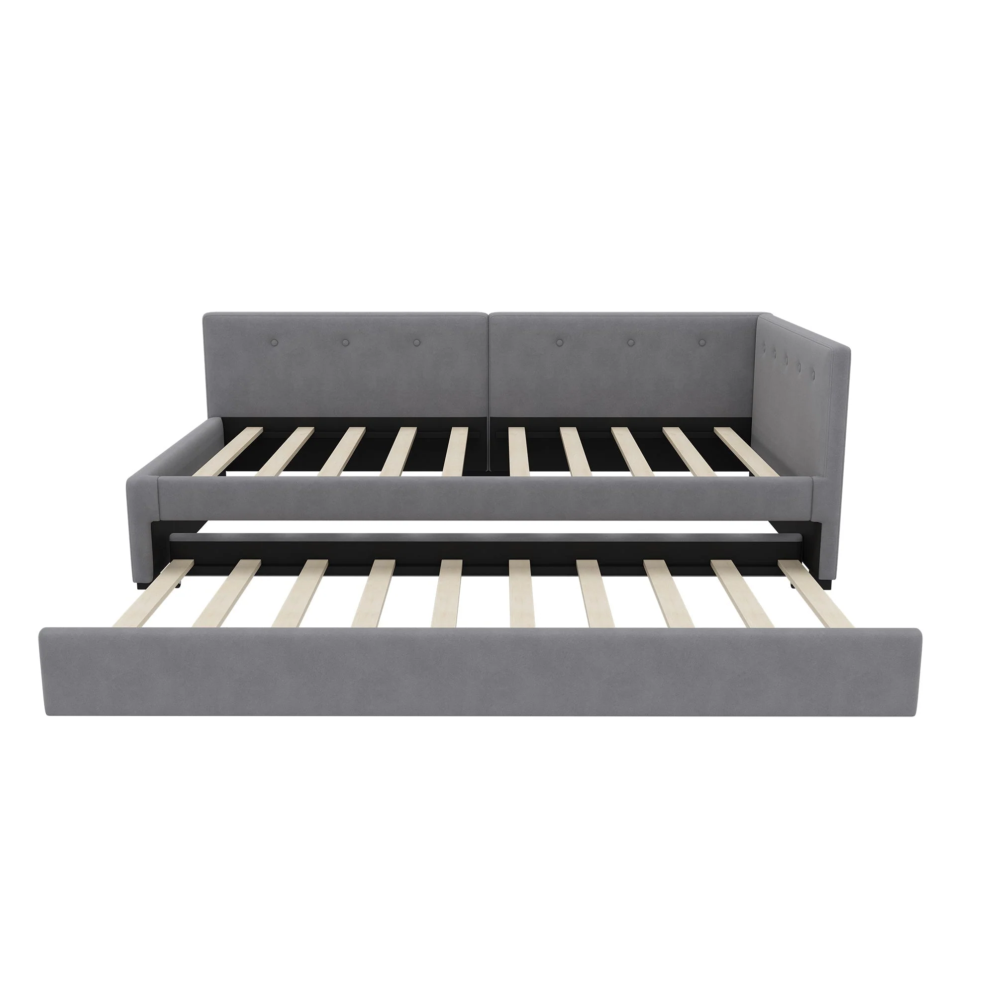 Daybed with Rollaway Bed, 90x200cm Single Sofa Bed and Lattenrost, Grey Velvet - Image 9