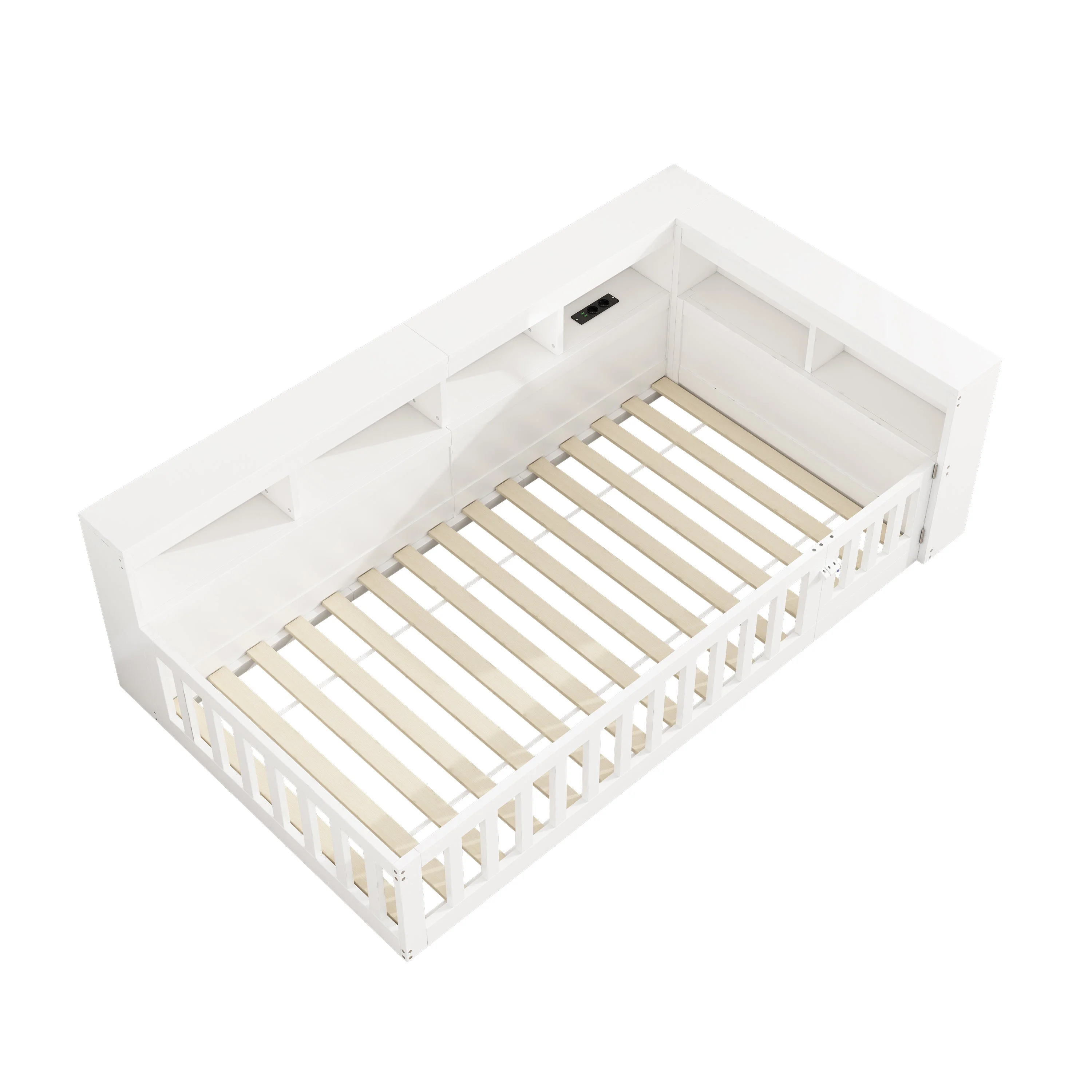 Daybed with Storage Compartment, USB Port and Slatted Base, White Chipboard - Image 9