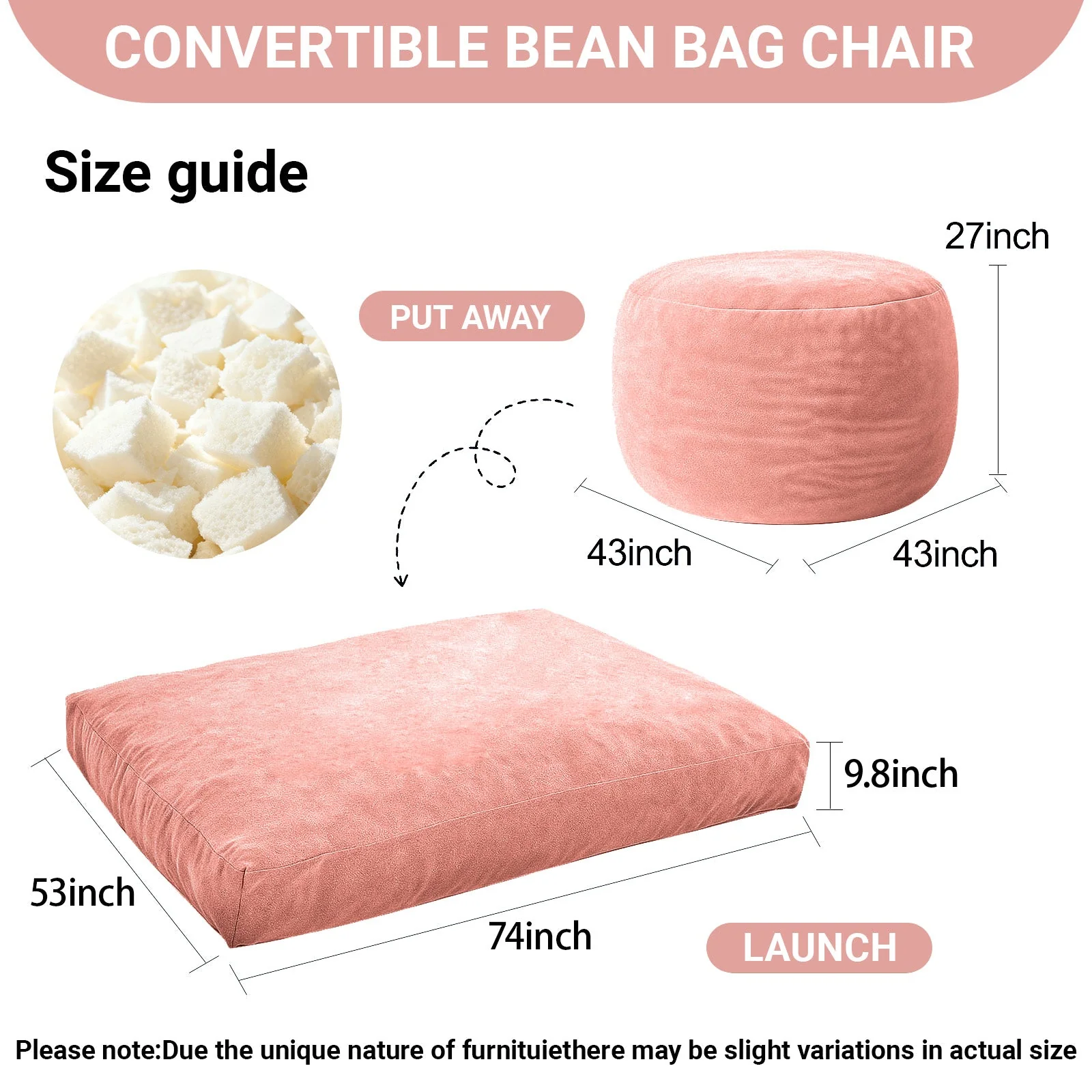 DBC-FENSE Convertible Bean Bag Chair Bed 2-in-1 Lounge Solution - Image 2