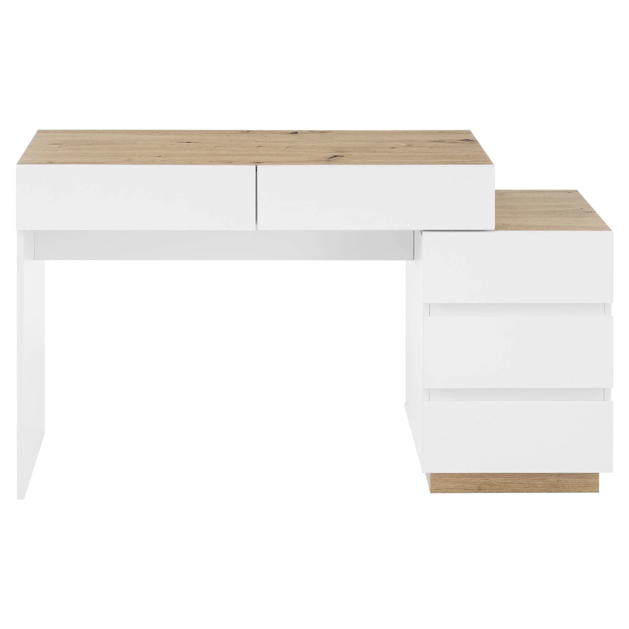 Desk and Dressing Table with 5 Storage Drawers, White and Oak - Image 9