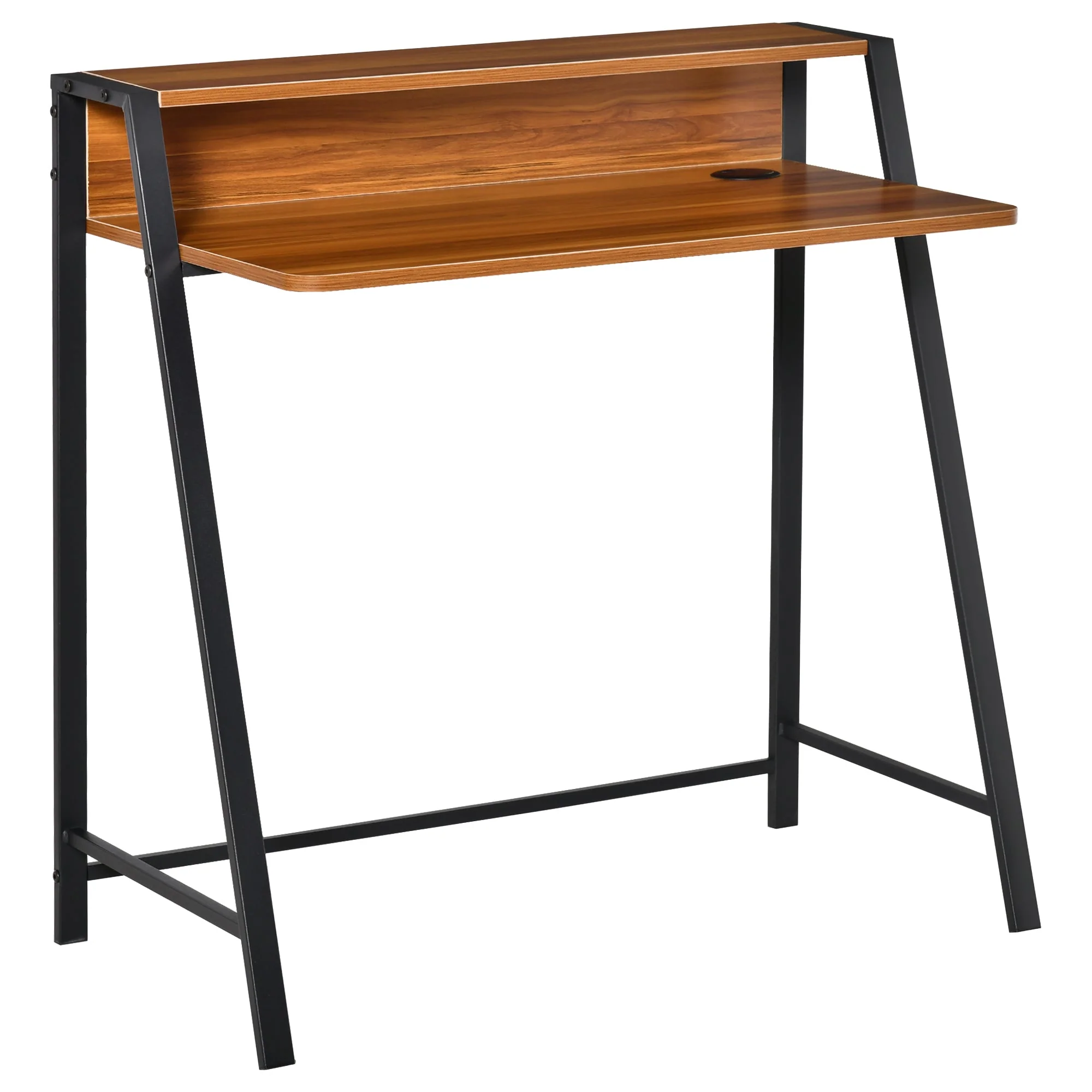 Desk Computer Table, Storage & Cable Management, Metal Walnut - Image 2
