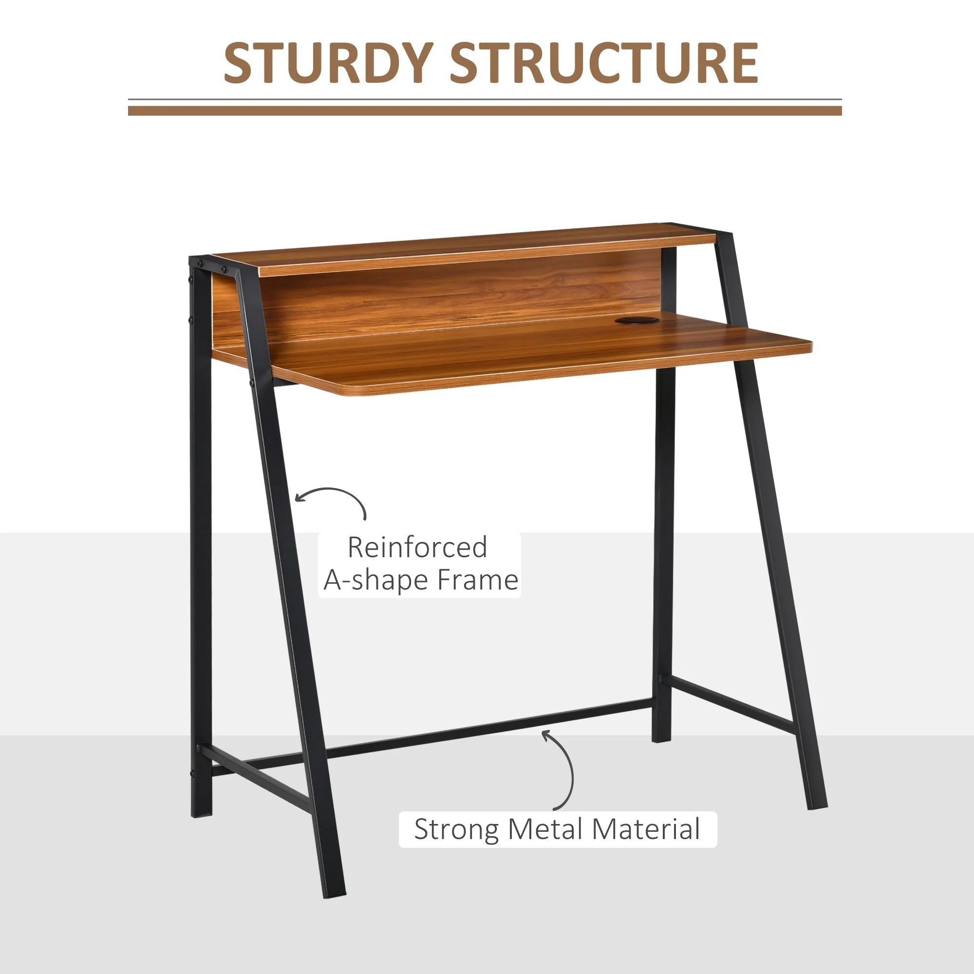Desk Computer Table, Storage & Cable Management, Metal Walnut - Image 5