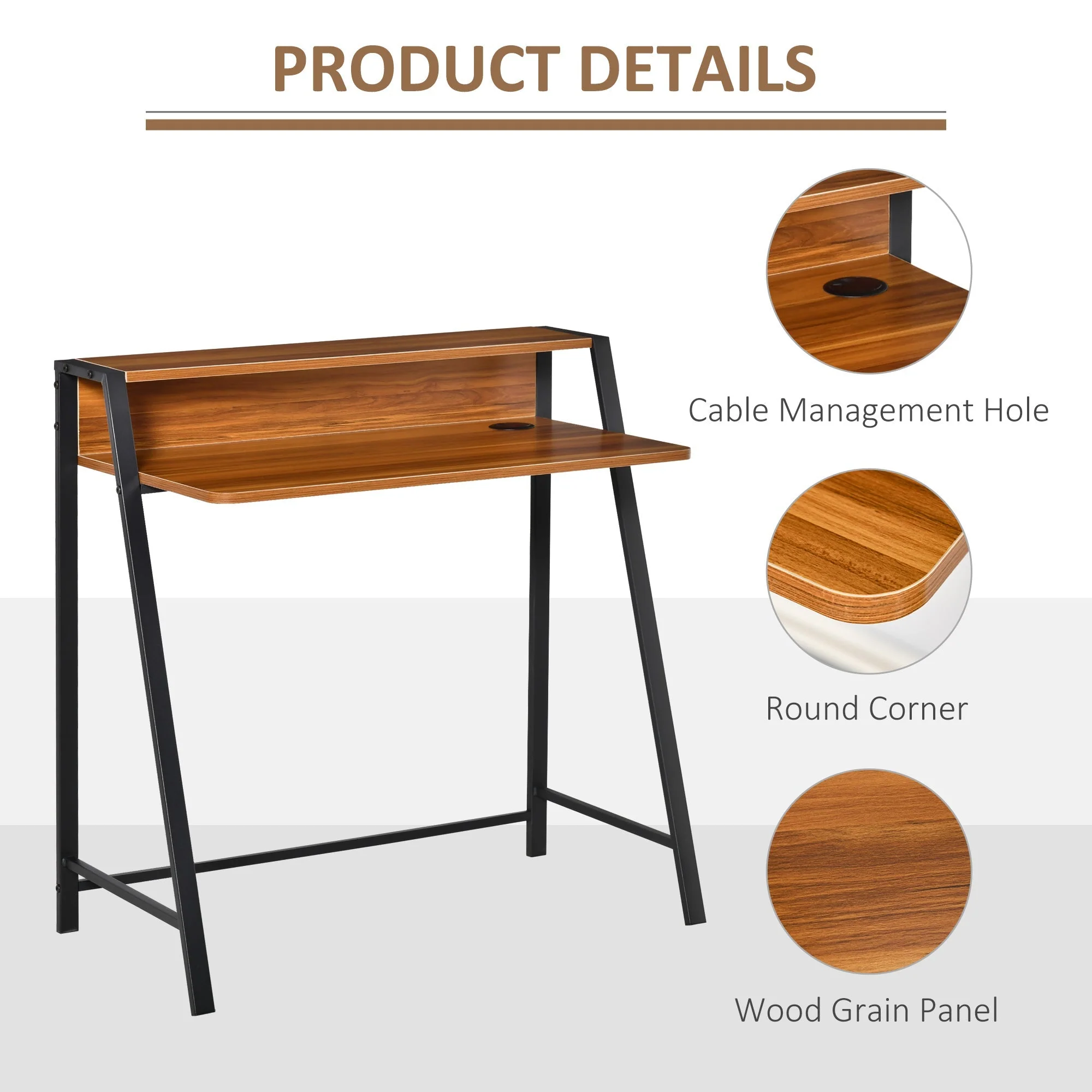 Desk Computer Table, Storage & Cable Management, Metal Walnut - Image 6