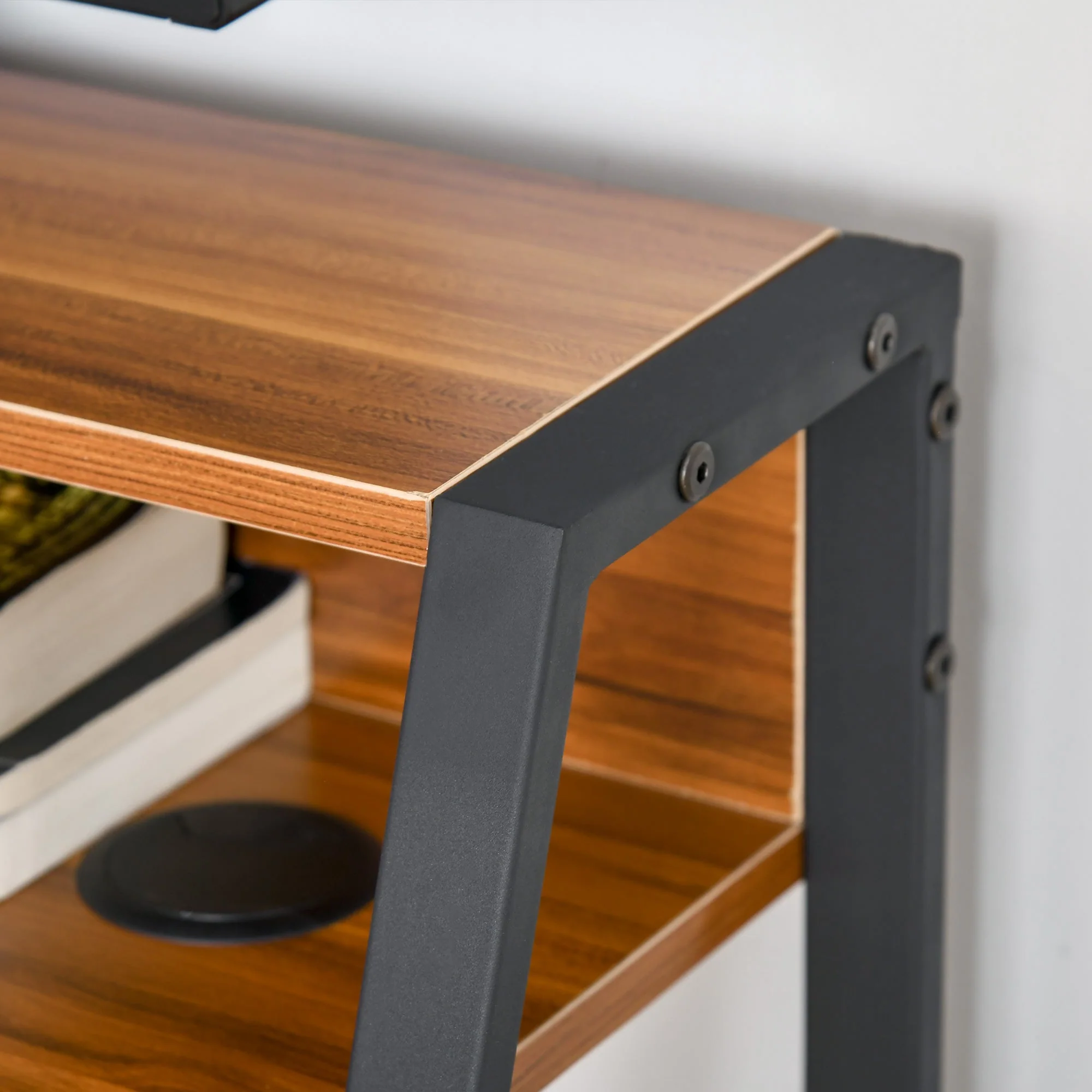 Desk Computer Table, Storage & Cable Management, Metal Walnut - Image 8