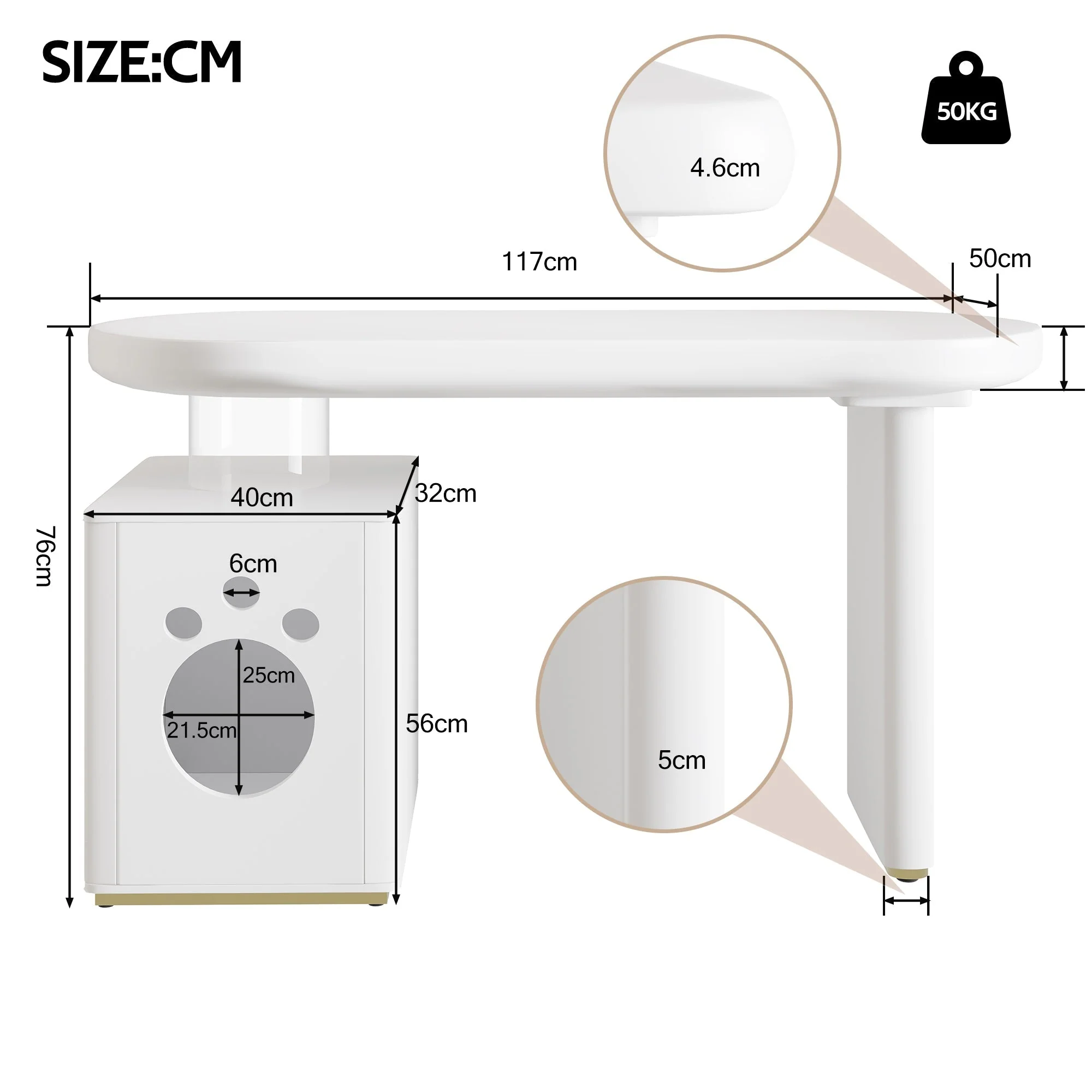 Desk with Pet Bed – 117x50x76 cm, Lacquered, Stable, White French Style - Image 4