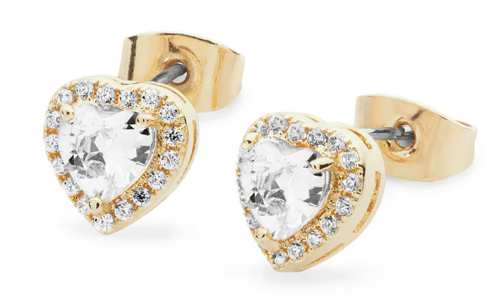 Diamante Heart Earrings - Gold