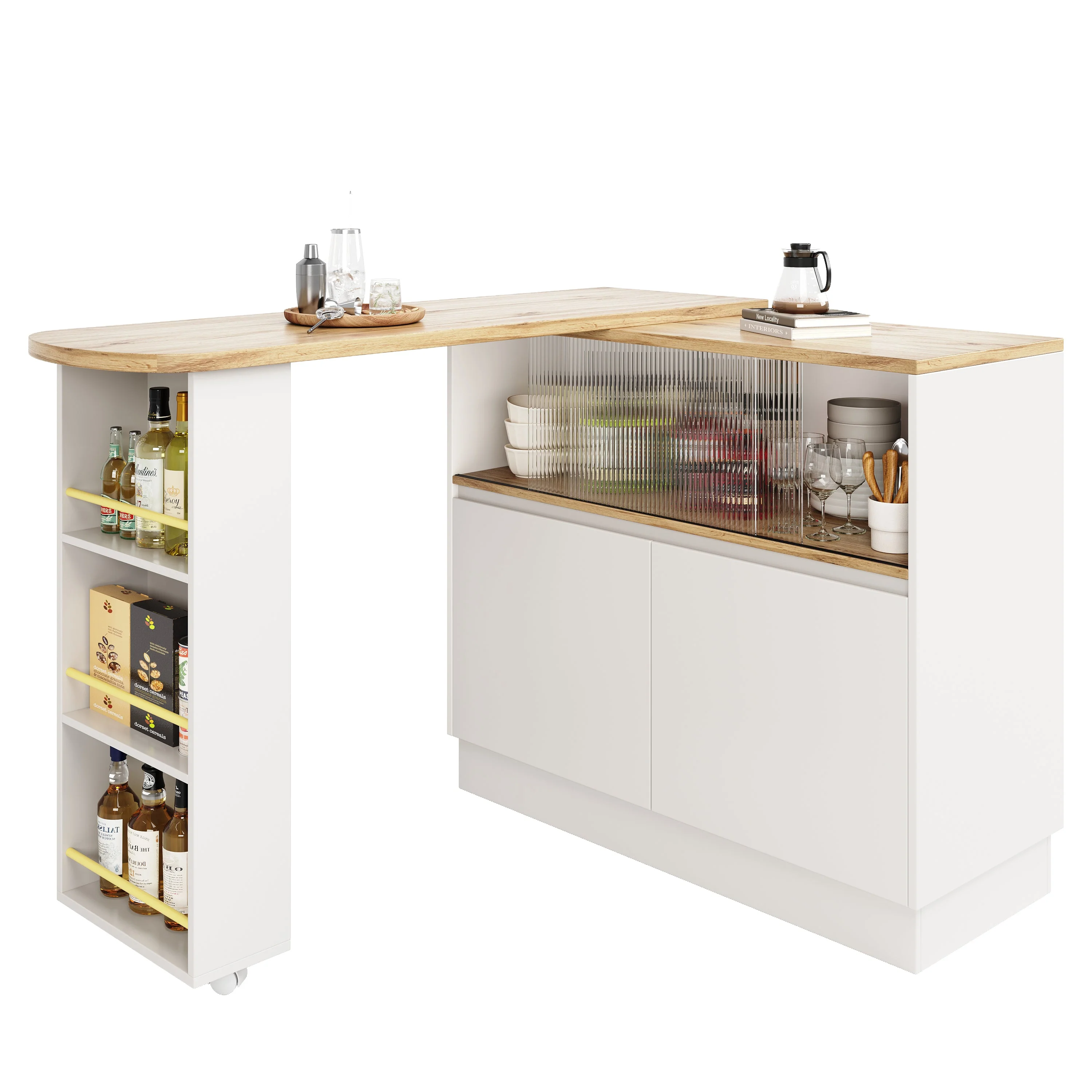 Dining Bar 360° Rotating Multifunctional Sideboard Shelves & Glass - Image 7