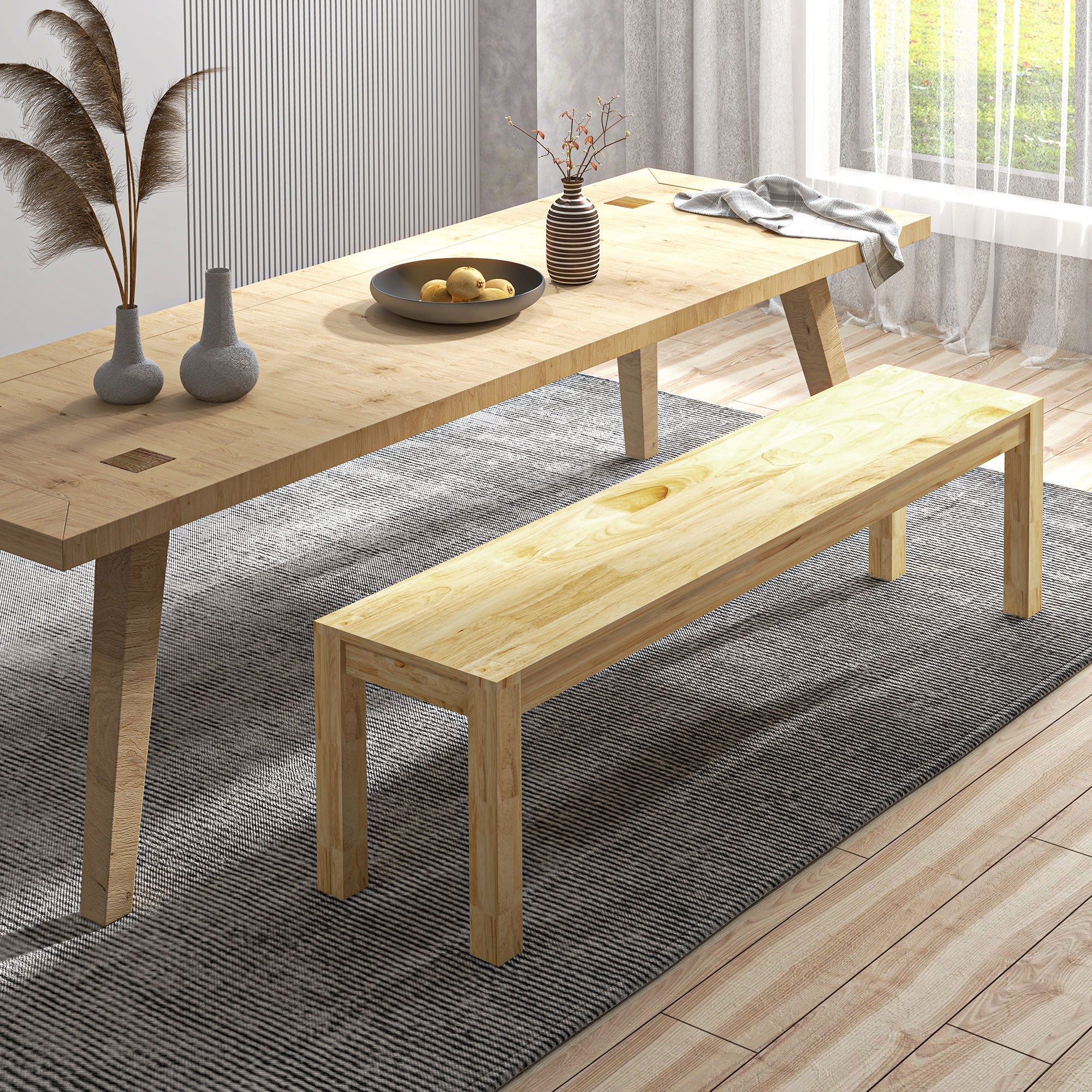 Dining Bench 3-Seater Country Style 330 kg Max Load Natural Pine Wood