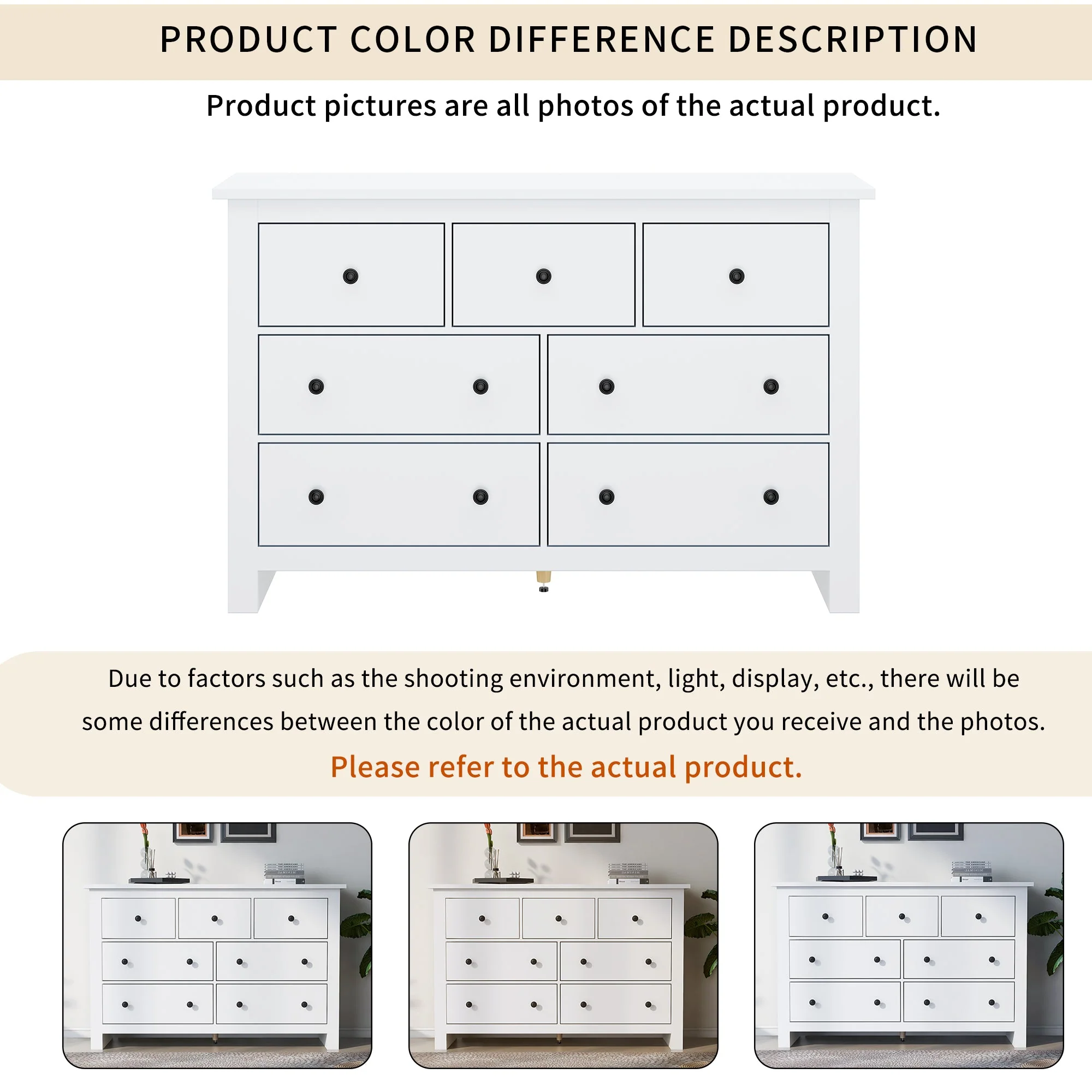 Dining Cabinet, Modern Minimalist 7-Drawer Buffet, White - Image 7