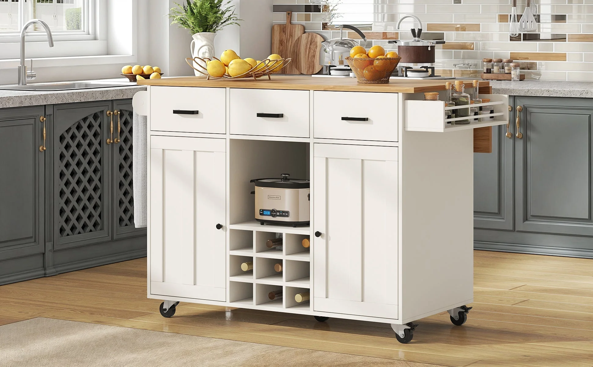 Dining Cart Removable Worktop Spice Rack Adjustable Storage - White - Image 9