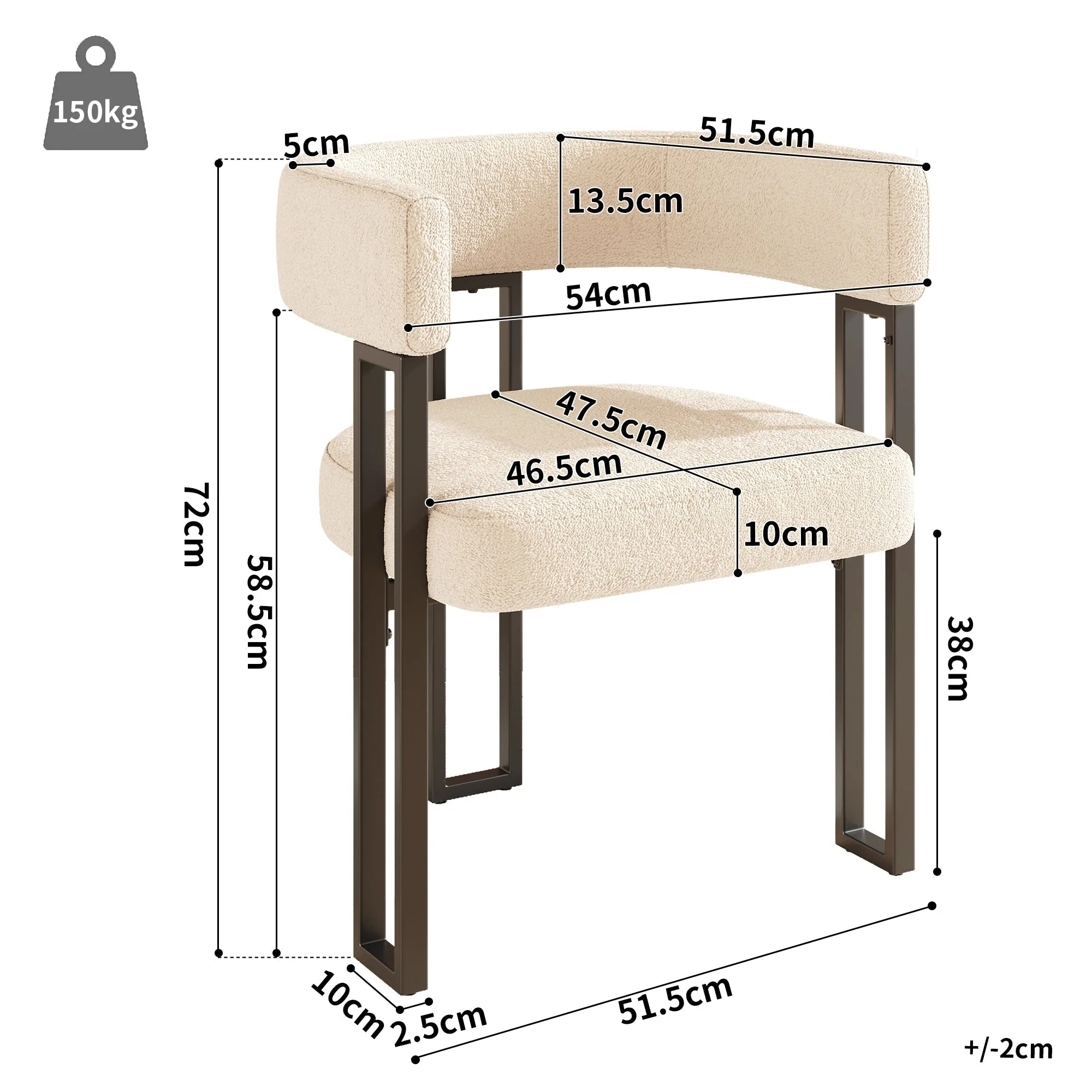 Dining Chair 2-Piece Set, Ergonomic Luxury with Curved Backrest, Beige Fabric - Image 2