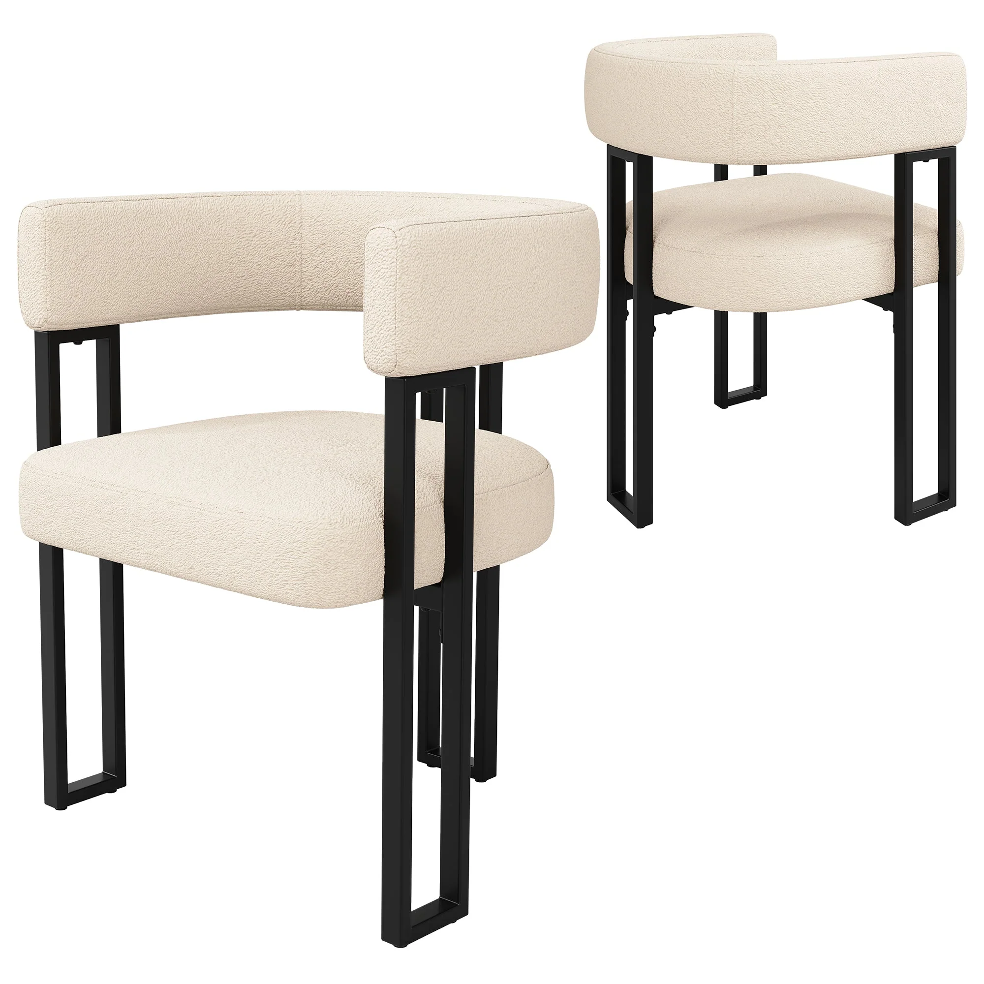 Dining Chair 2-Piece Set, Ergonomic Luxury with Curved Backrest, Beige Fabric - Image 5