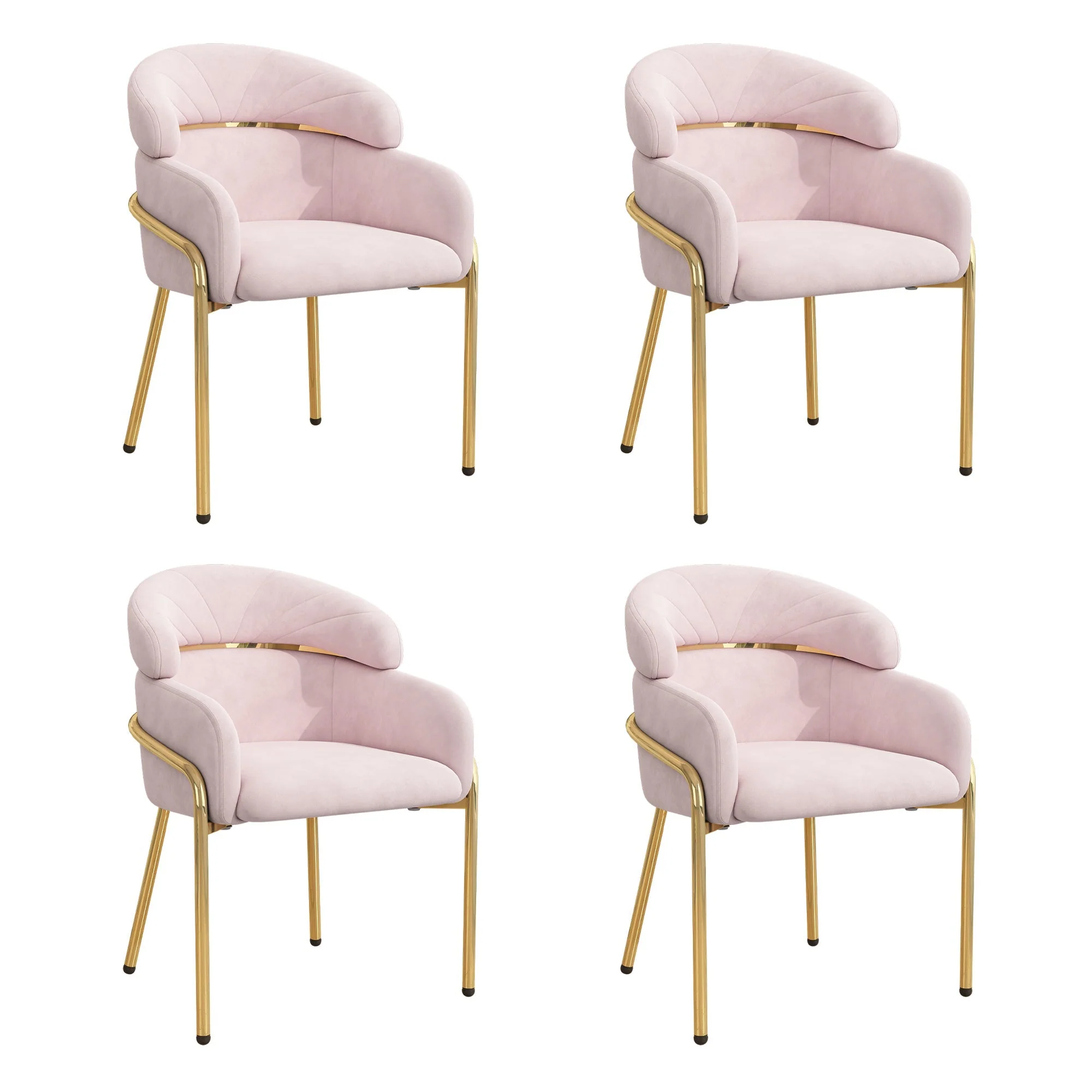 Dining Chair Light Luxury Leisure Metal Legs Velvet Pink - Image 6