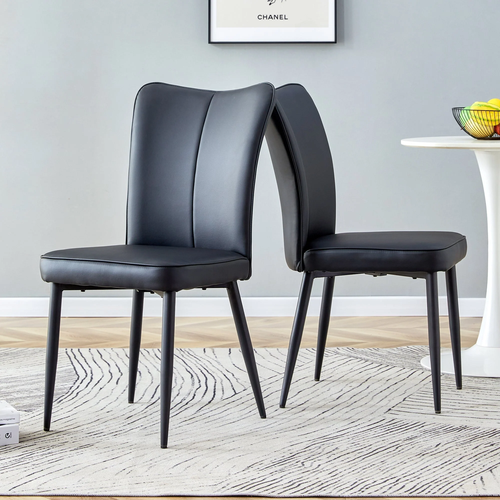 Dining Chair, Minimalist Design, PU Leather and Metal, Black - Image 2