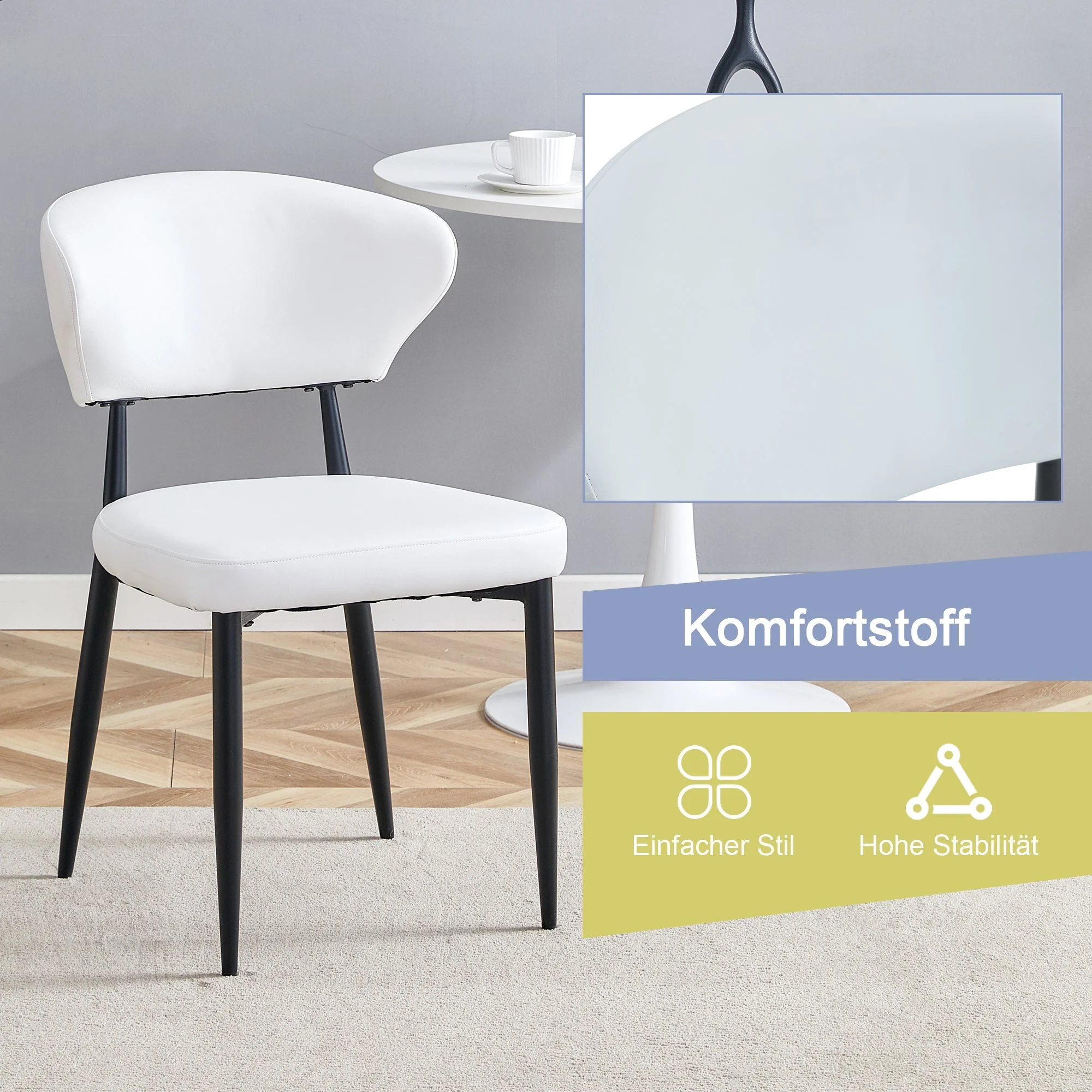 Dining Chair Minimalist Ergonomic Curved Back Set of 2 - White - Image 5