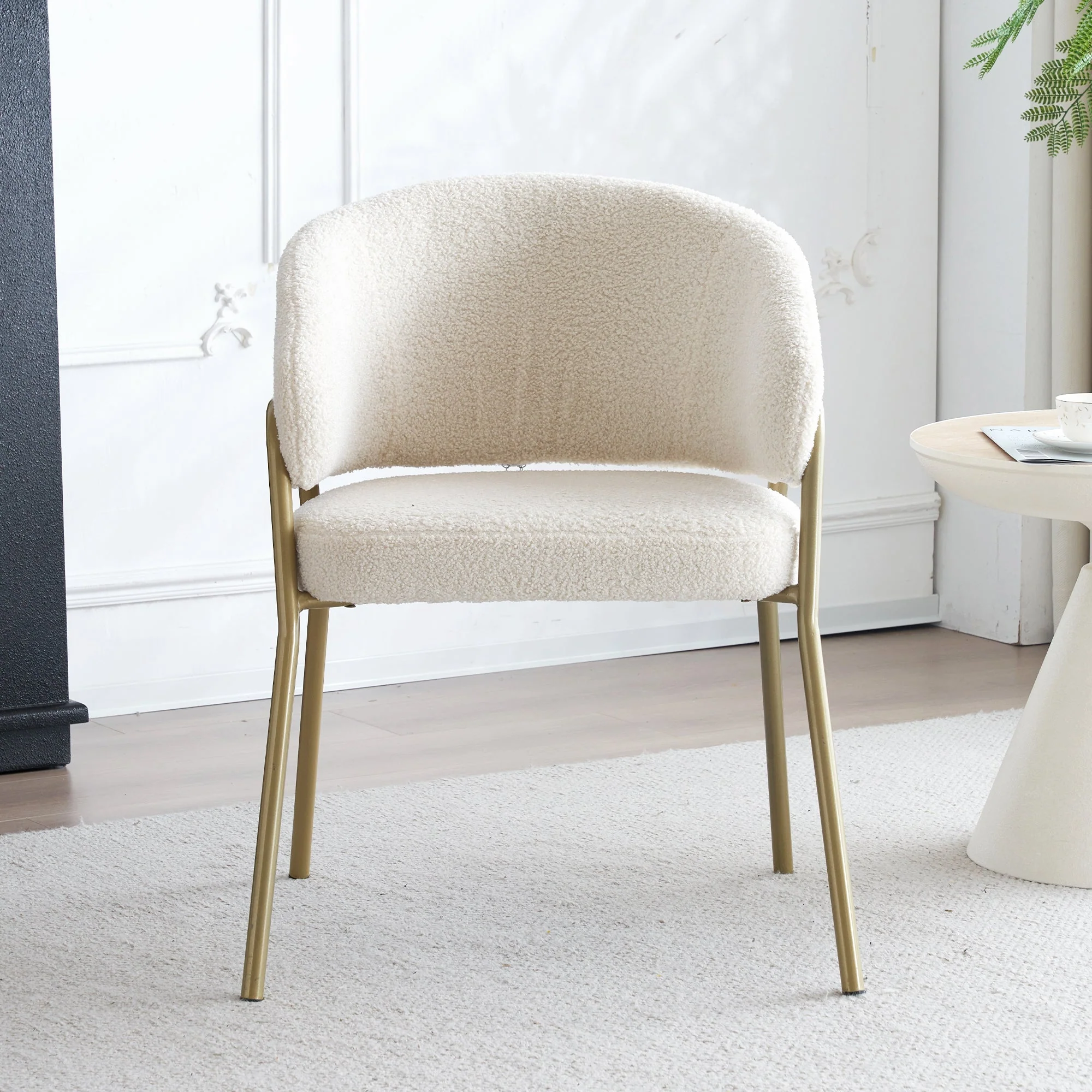 Dining Chair Modern Lambskin Velvet Golden Legs (1 pc) White/Gold - Image 2