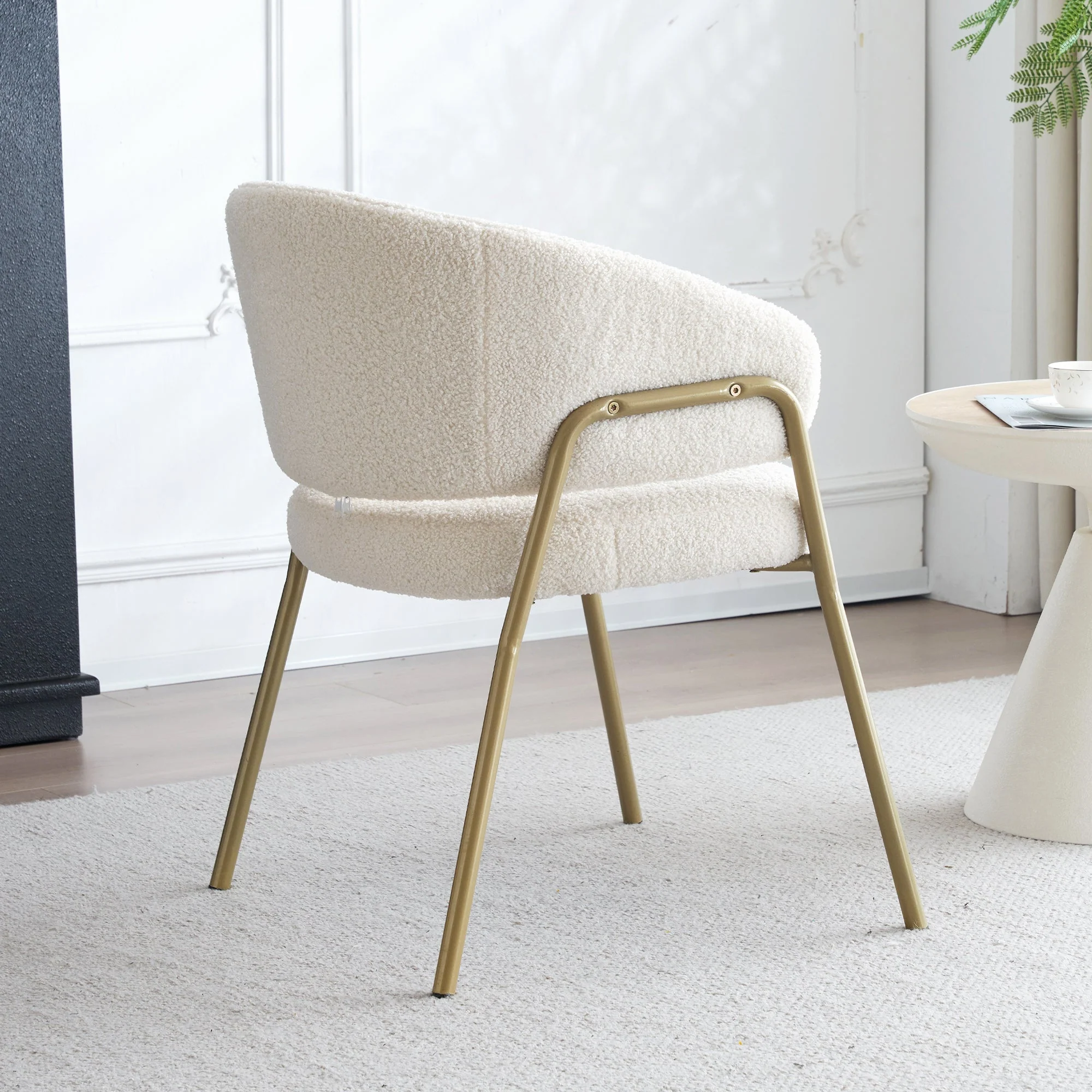 Dining Chair Modern Lambskin Velvet Golden Legs (1 pc) White/Gold - Image 3