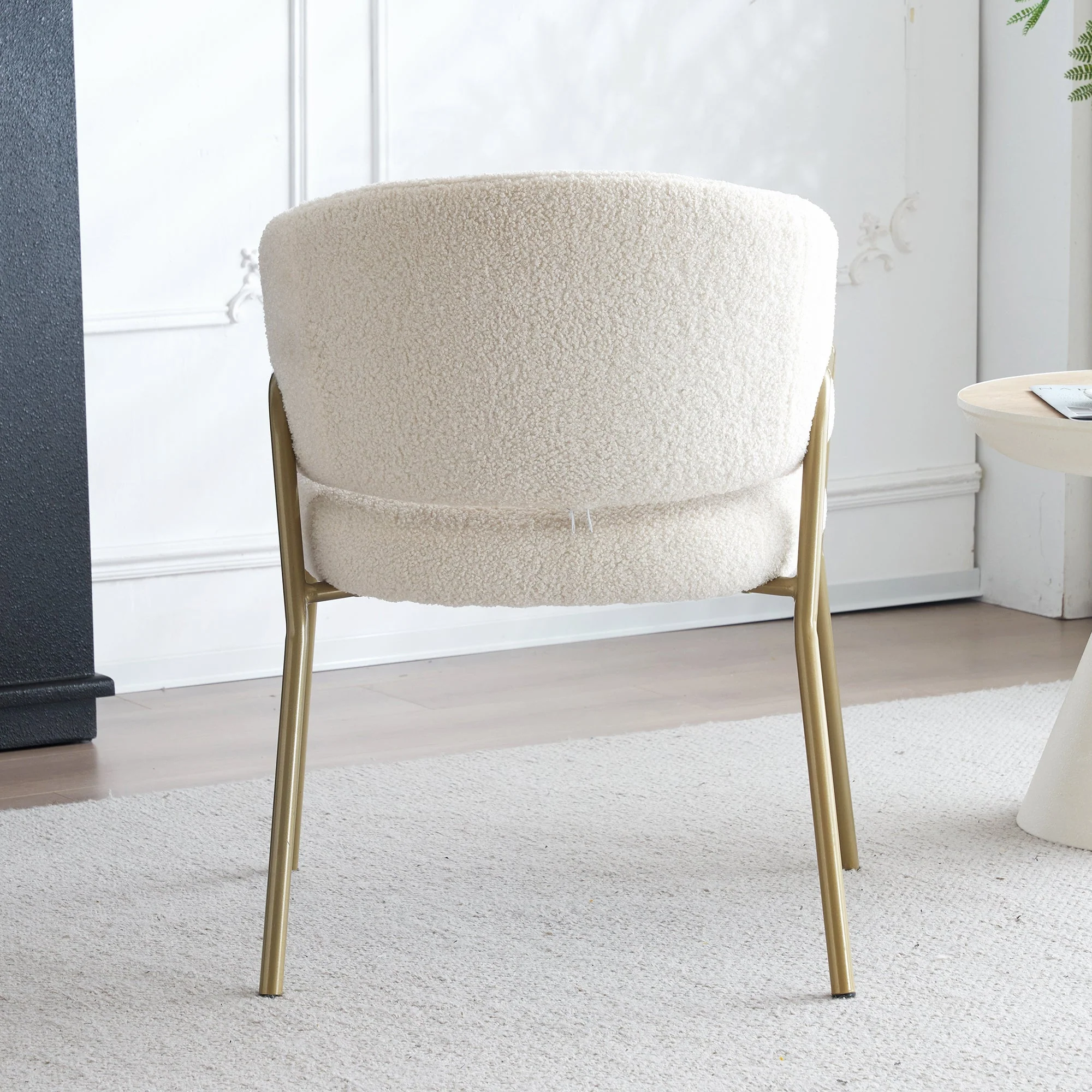 Dining Chair Modern Lambskin Velvet Golden Legs (1 pc) White/Gold - Image 5