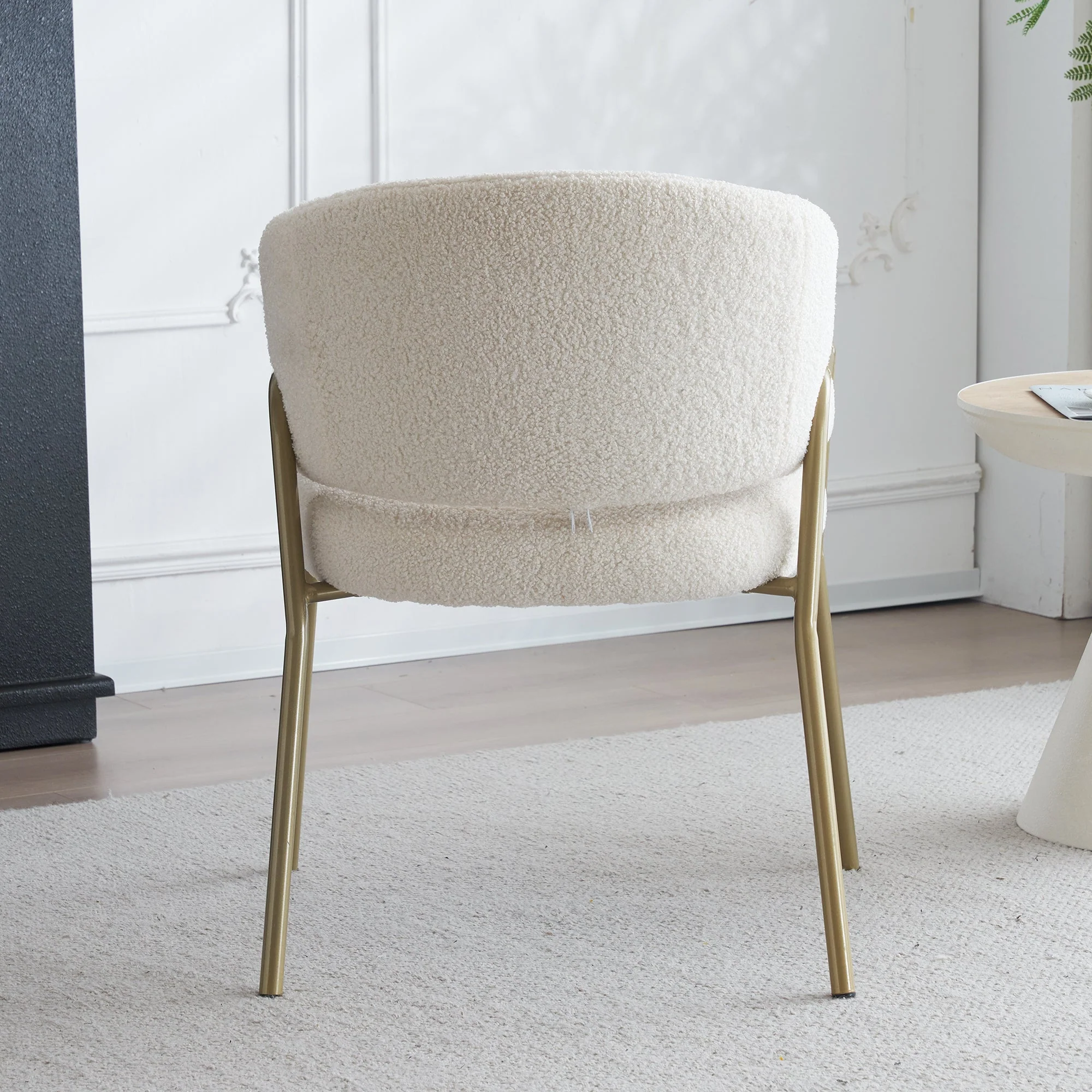 Dining Chair Modern Lambskin Velvet Golden Legs (1 pc) White/Gold - Image 6