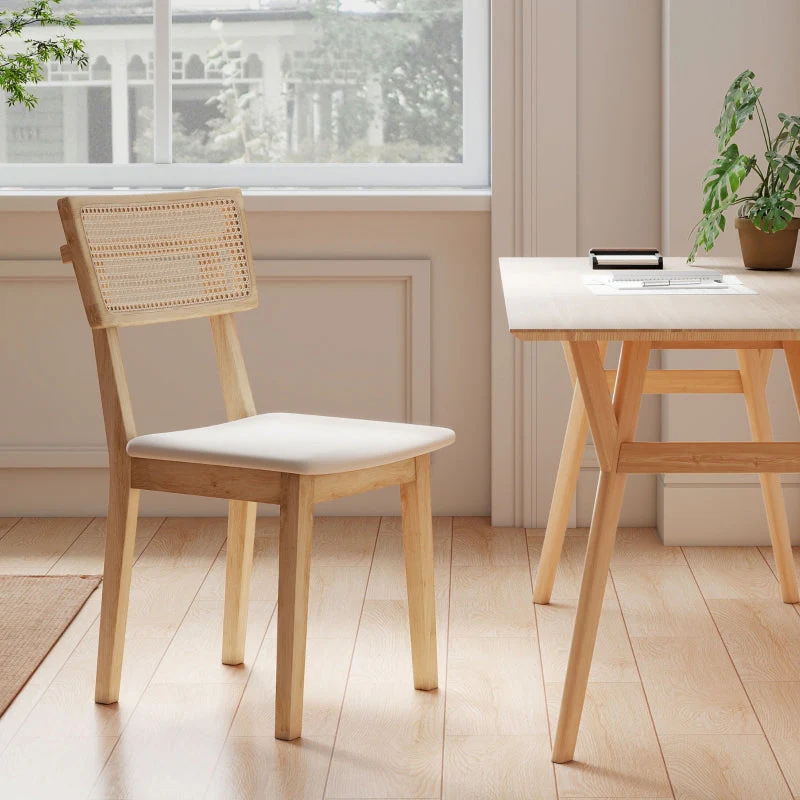 Dining Chair, Rattan Backrest, Faux Leather Seat, Rubber Wood, Natural Wood - Image 7