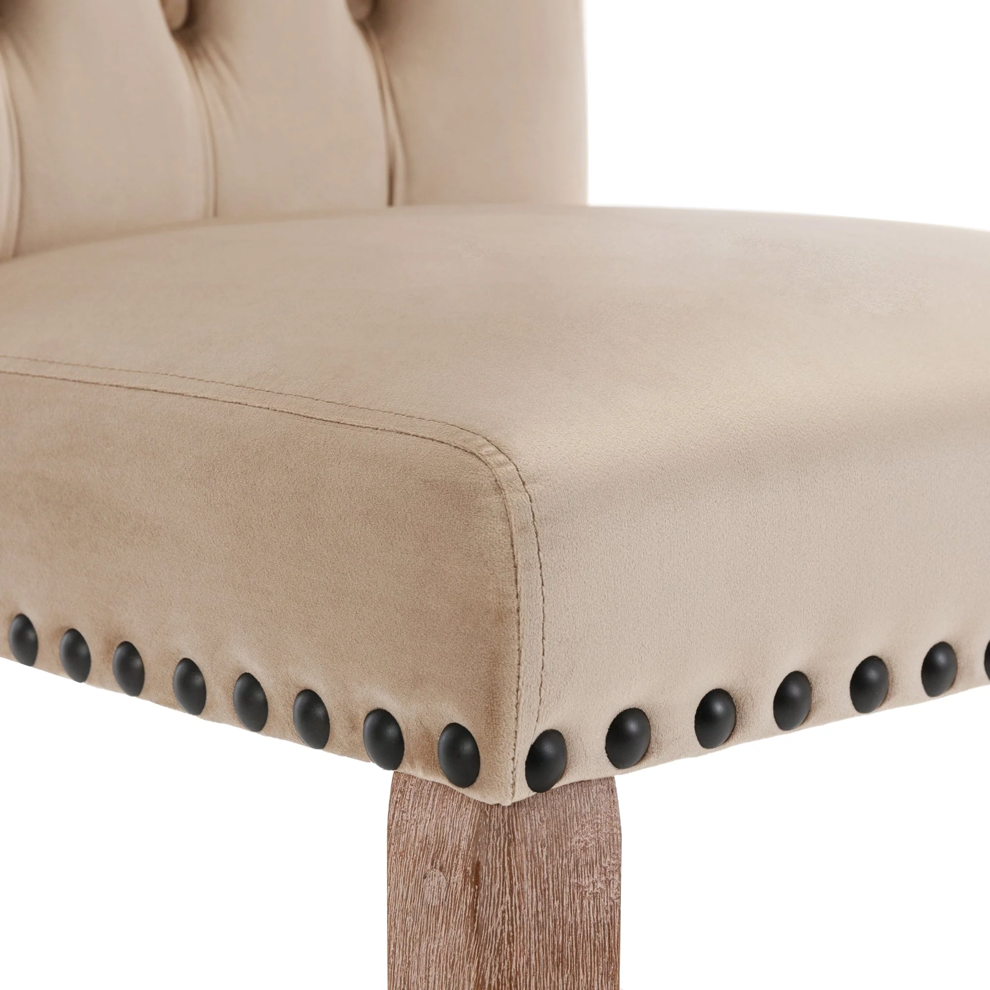 Dining Chair Set (4 Pcs) Upholstered Door Knocker Back Nailhead Trim, Light Camel Velvet - Image 10