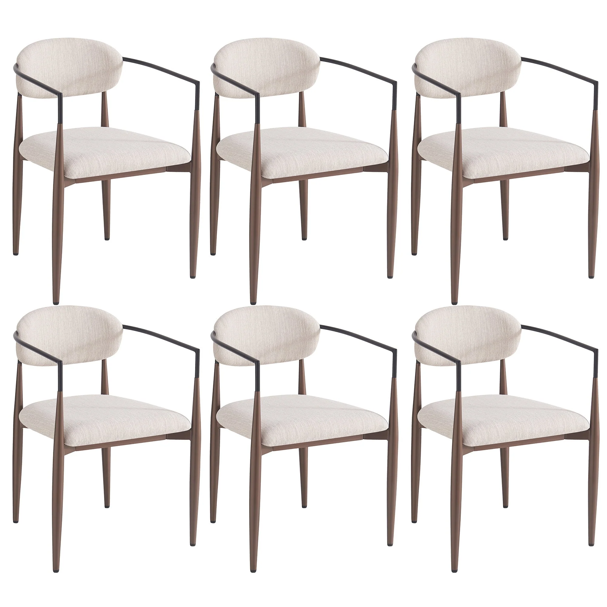 Dining Chair Set (6 Pcs) Modern Luxury Ergonomic Adjustable Legs - Linen Fabric - Image 3